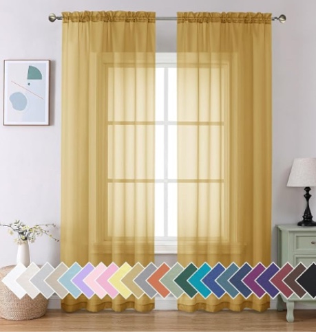 Condition photo showing New/Like New for aiyufeng gold sheer curtain 84 inches long 2 panels set, light filtering gold window curtain drapes treatment for kitchen, bedroom,children room, dual rod pocket, 2 pack of 42 x 84"