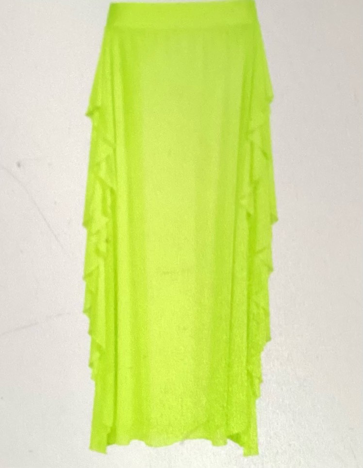 sheer skirt, bathing suit cover up with down side, neon, yellowish green