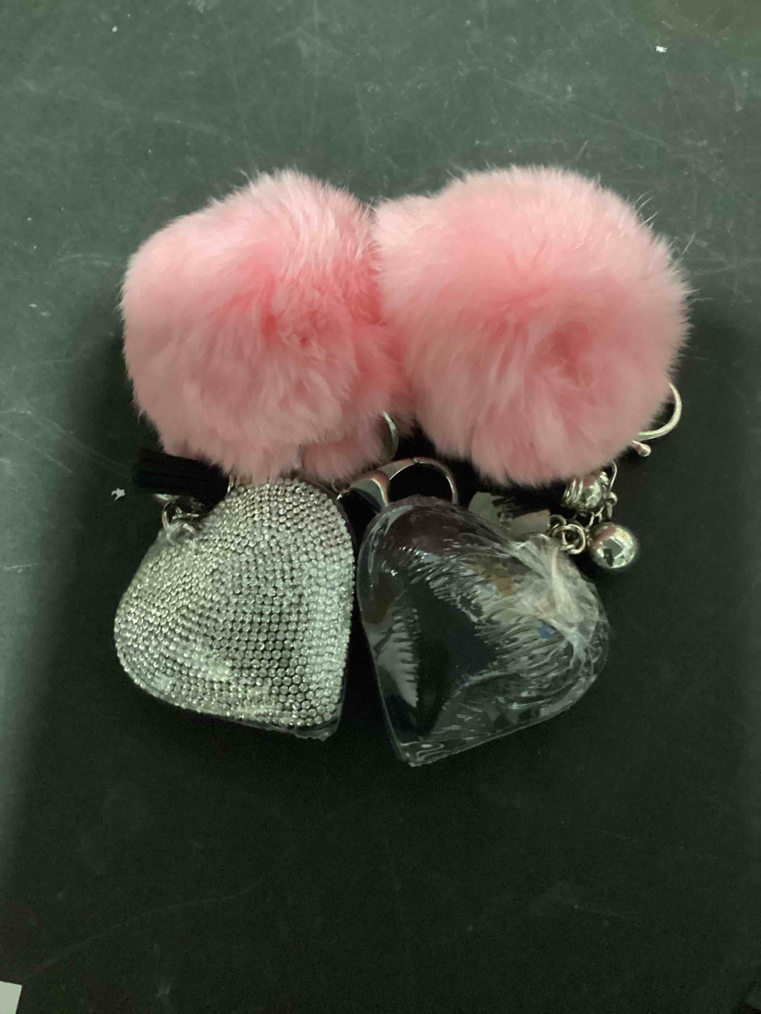 Condition photo showing New/Like New for pom pom keychain pendant with tassels crystal rhinestone heart charm for car phone bag