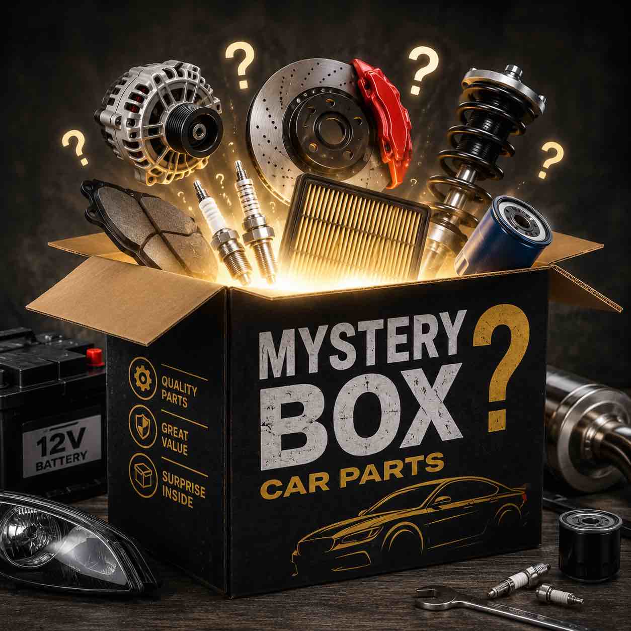 mystery car, parts, new like new or good condition