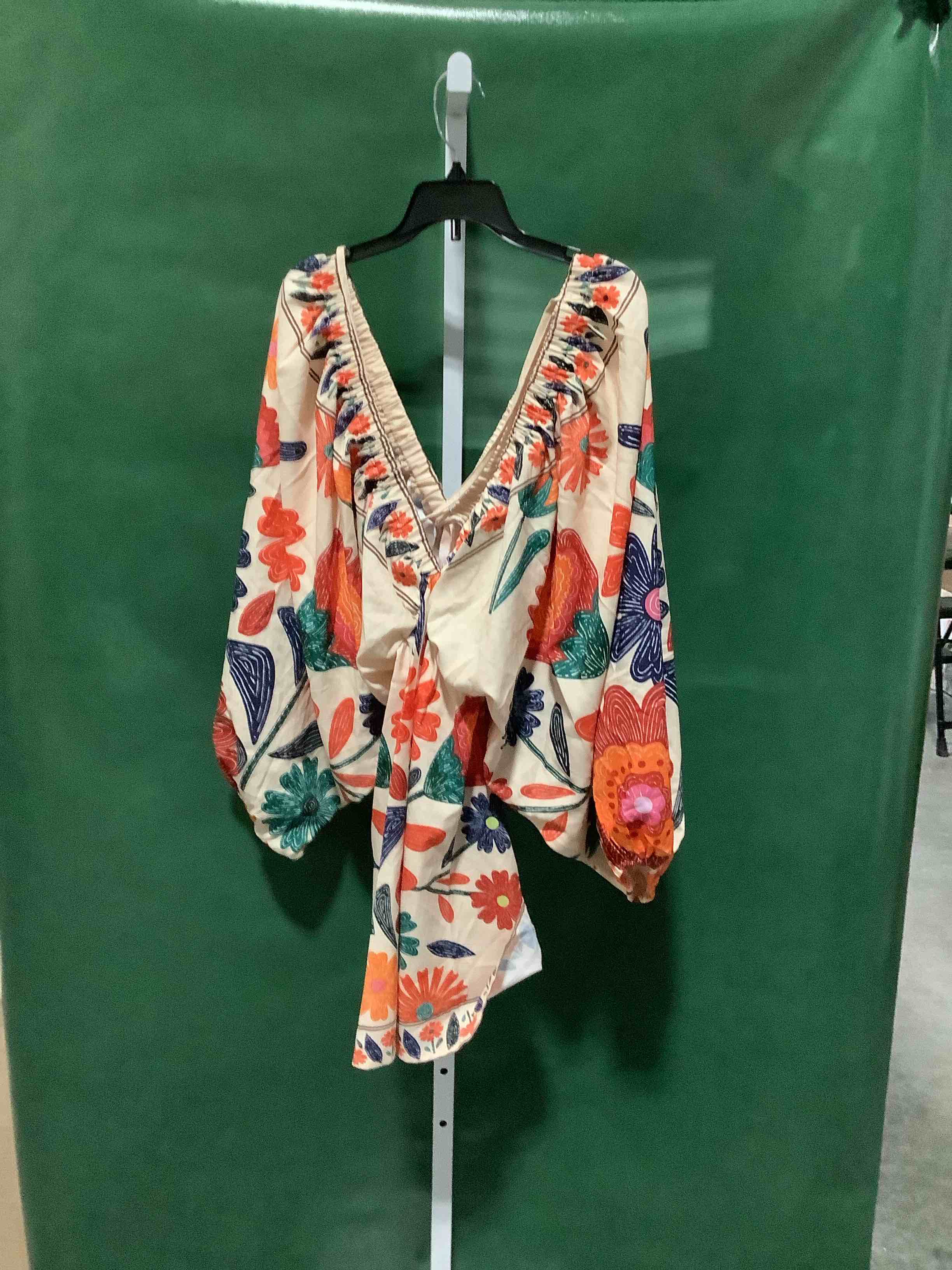 Condition photo showing New/Like New for roseseek women's boho floral v neck mini dress bishop sleeve tropical dress | tie open back, vacation dress, tropical dresses, resort dresses, summer dresses, trendy, party