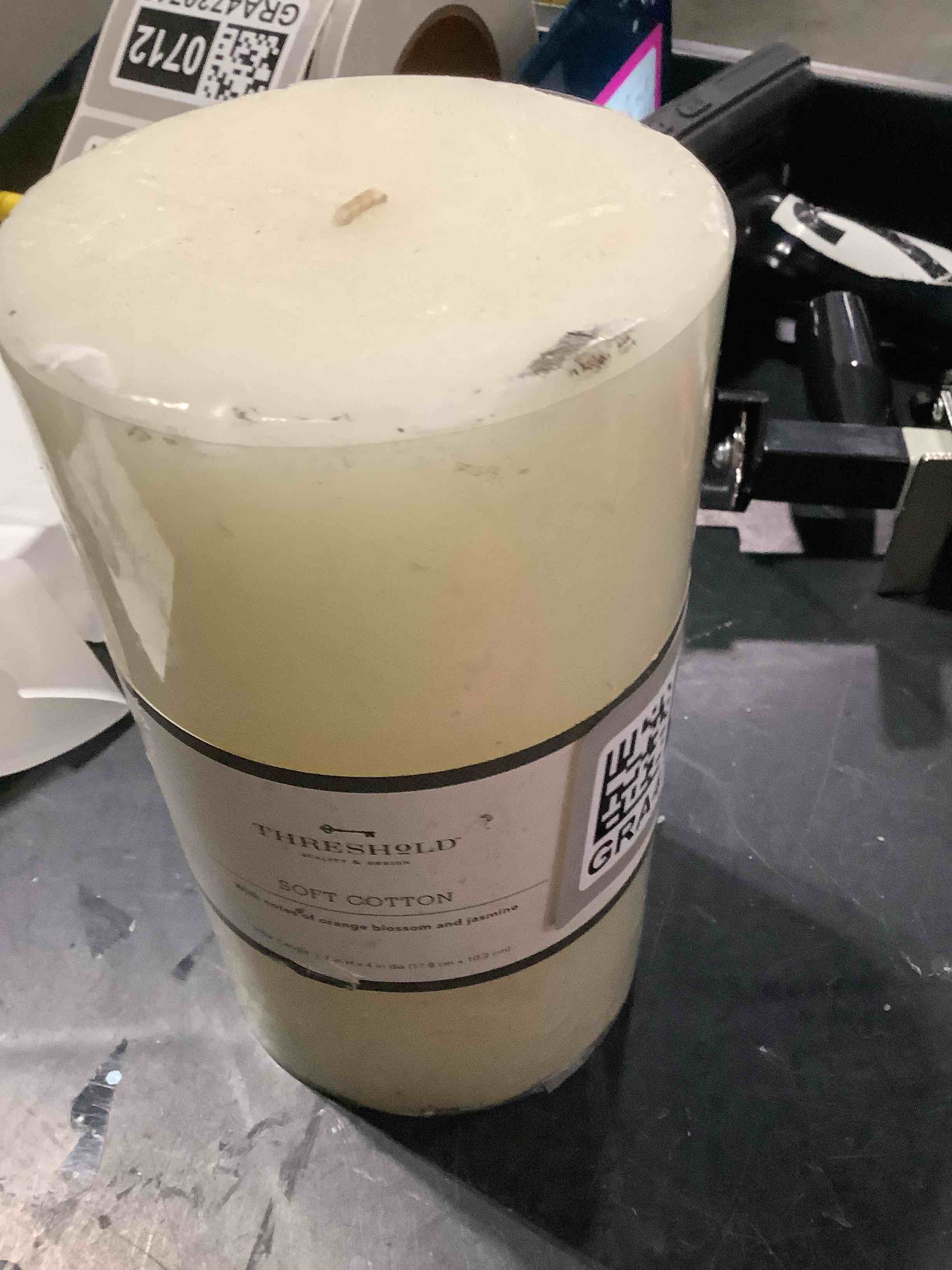 Condition photo showing New/Like New for 7" x 4" pillar candle soft cotton white - threshold™
