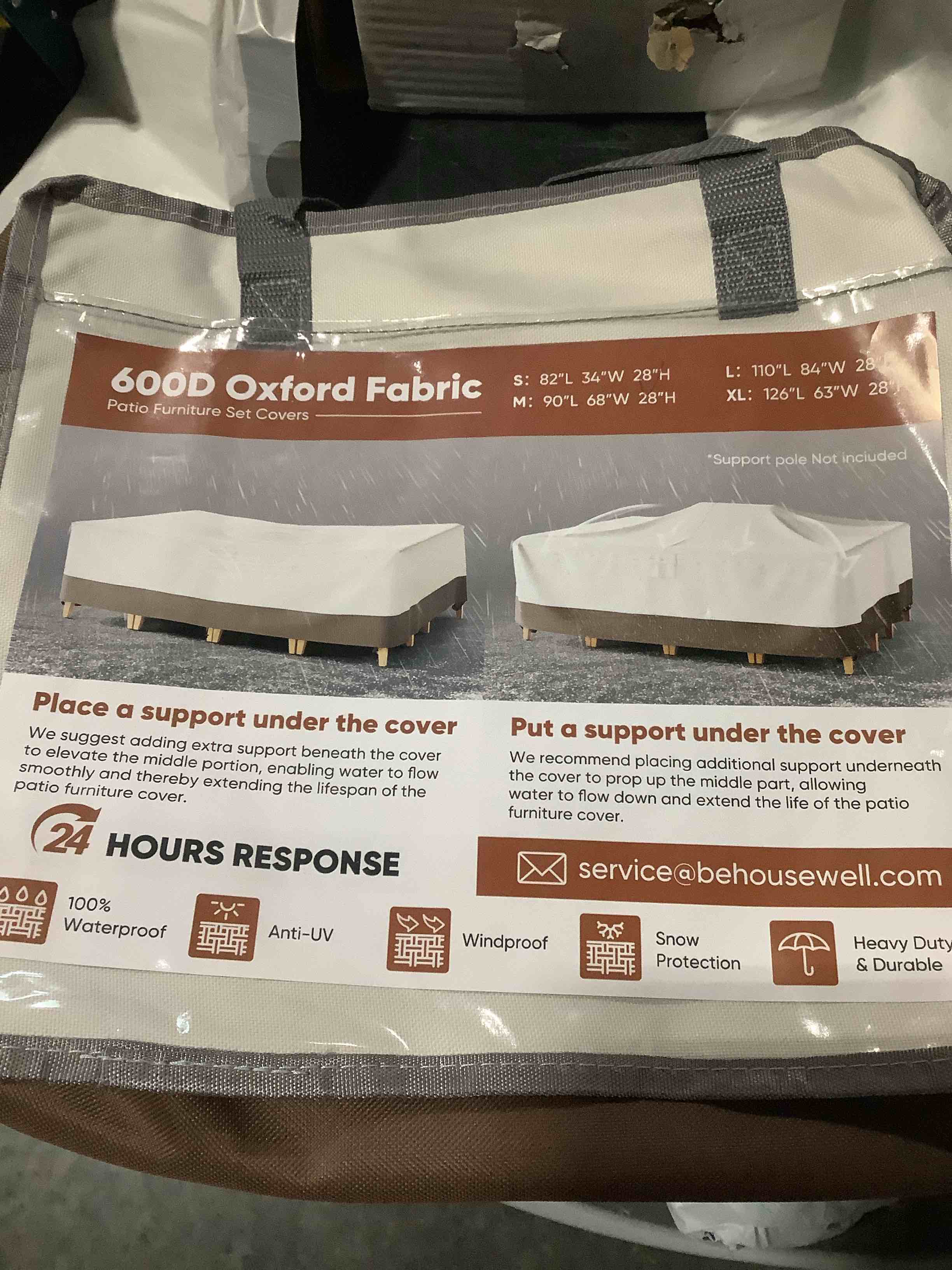 Condition photo showing New/Like New for amazon basics outdoor patio furniture table and chair cover waterproof, anti-uv, durable, large, beige/tan, 110"x84"
