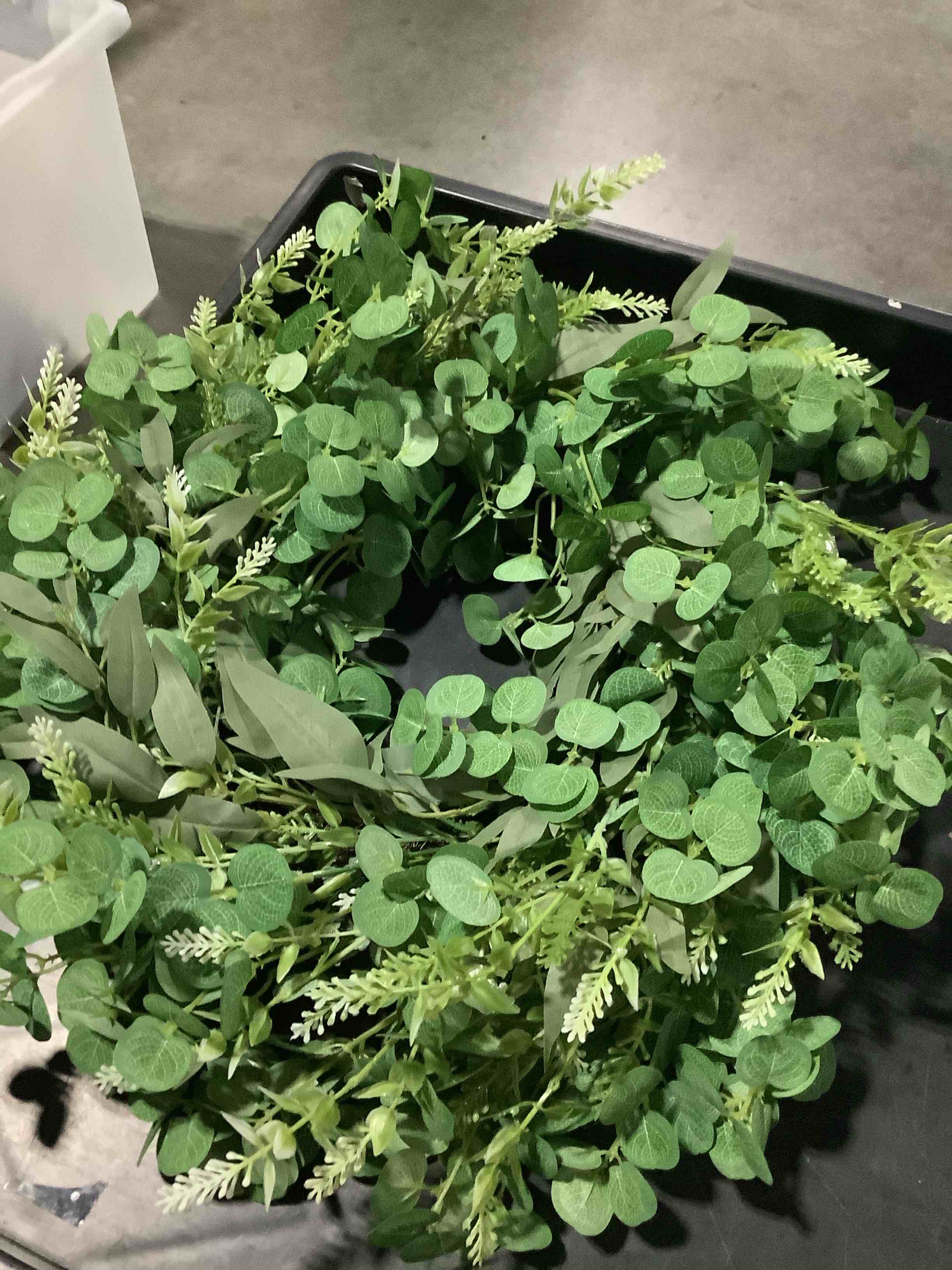Condition photo showing Good Condition for size is 20 inches not 26 26" large eucalyptus wreath for front door spring summer greenery all season green year round artificial eucalyptus leaves wreath for porch farmhouse home wall window outdoor indoor decorations