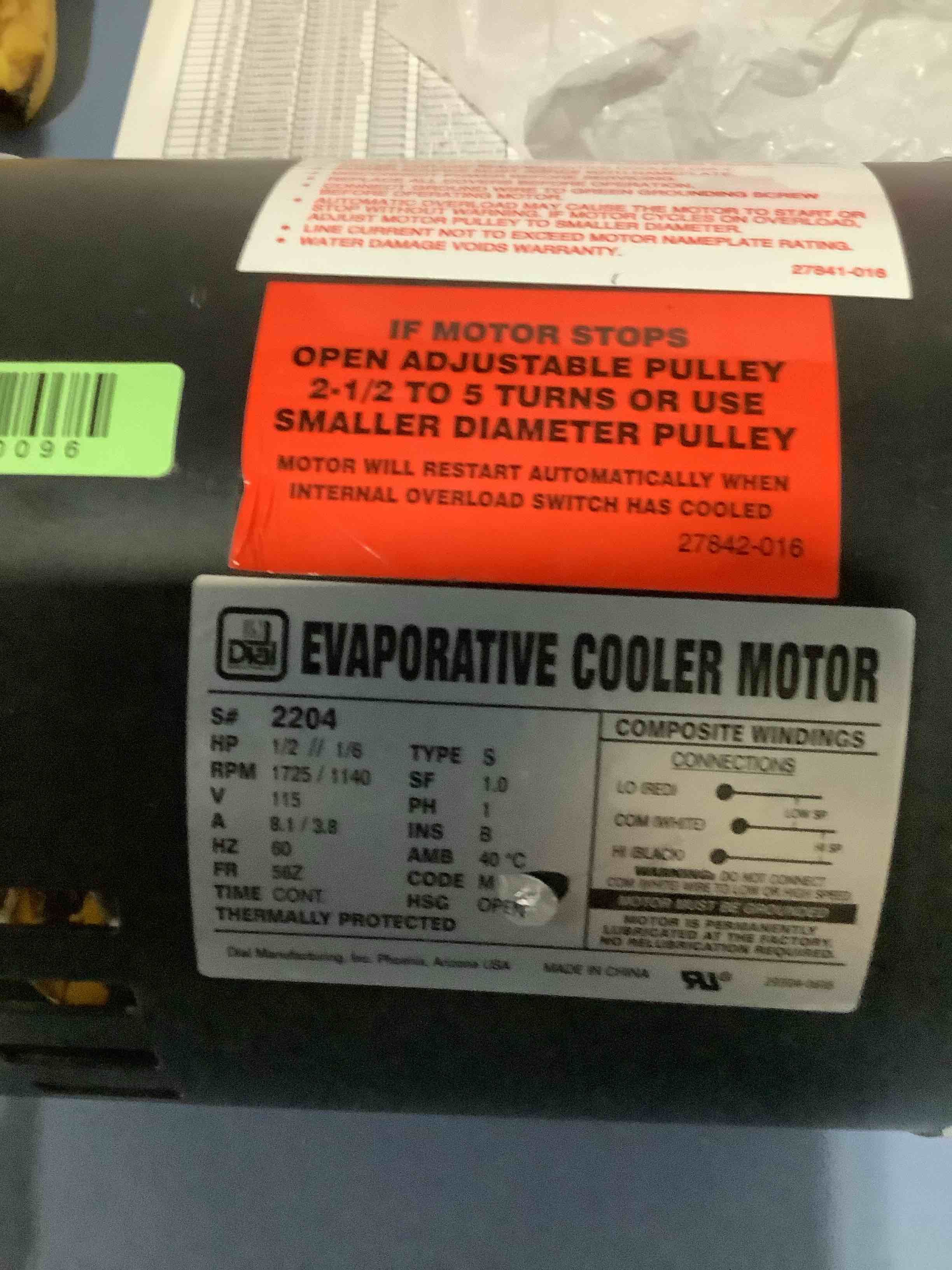 Condition photo showing New/Like New for **** similar products is 2204 ****2203 1/2 hp 115v 1spd motor