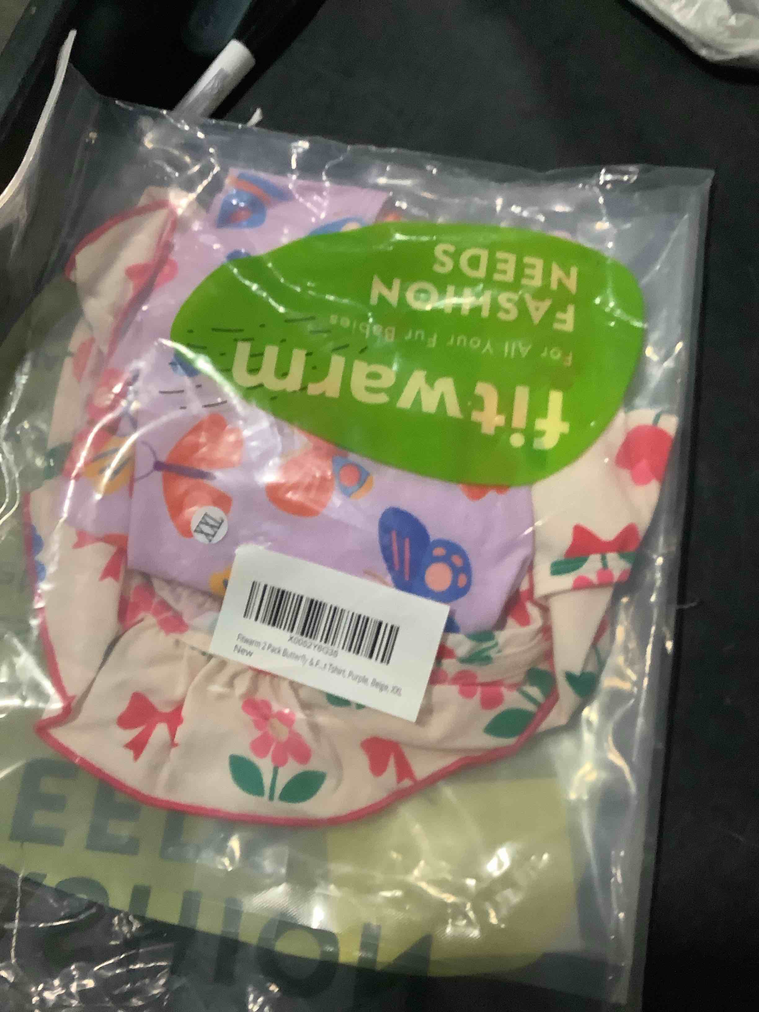 Condition photo showing New/Like New for fitwarm 2 pack butterfly & flower ruffle dog shirt, cute summer clothes for small dogs girl, breathable pet tshirt, purple, beige, xxl