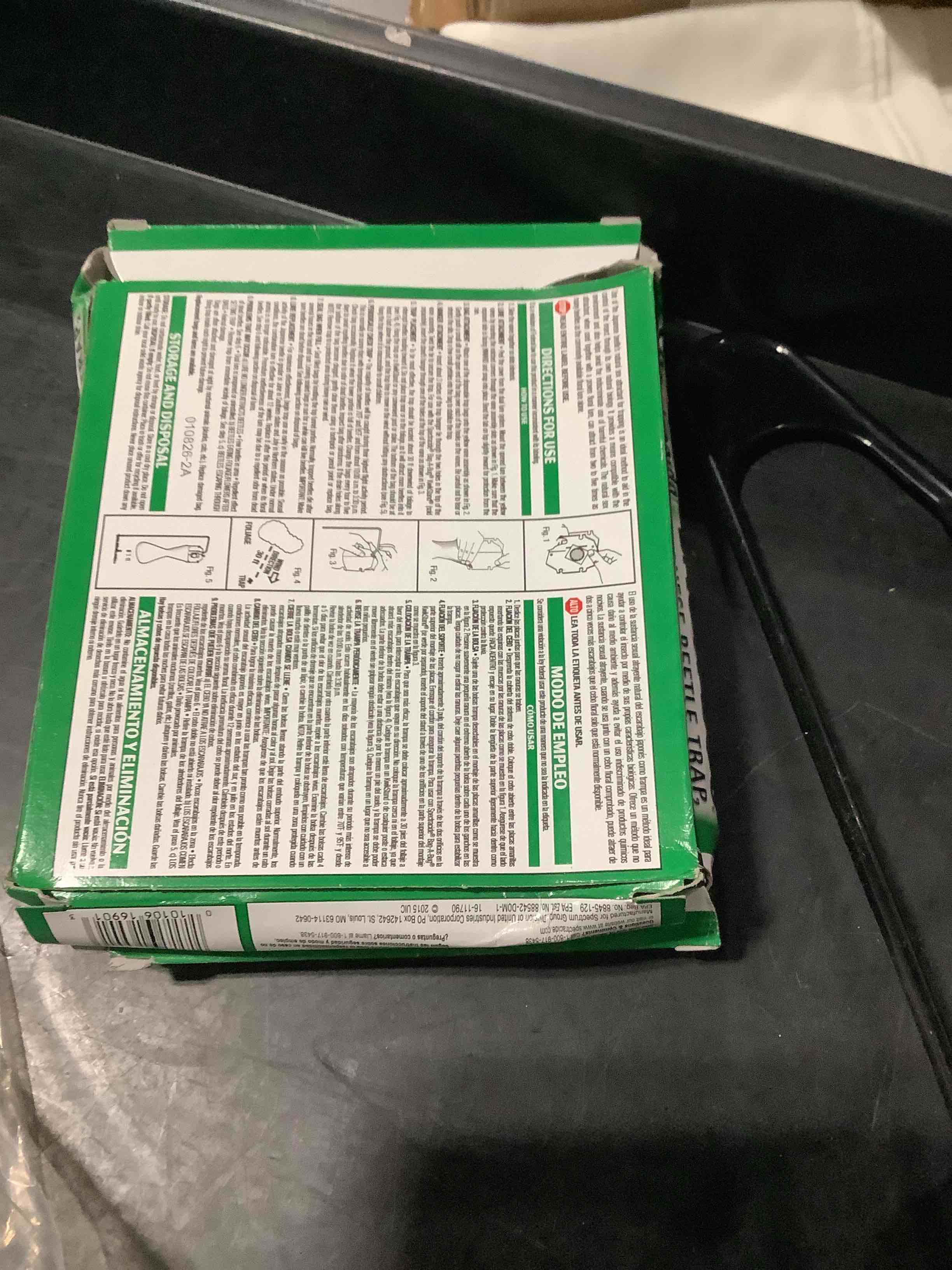 Condition photo showing New/Like New for 2 pack spectracide bag-a-bug japanese beetle trap, dual lure system 1 pack trap boxes are damaged, but product is not