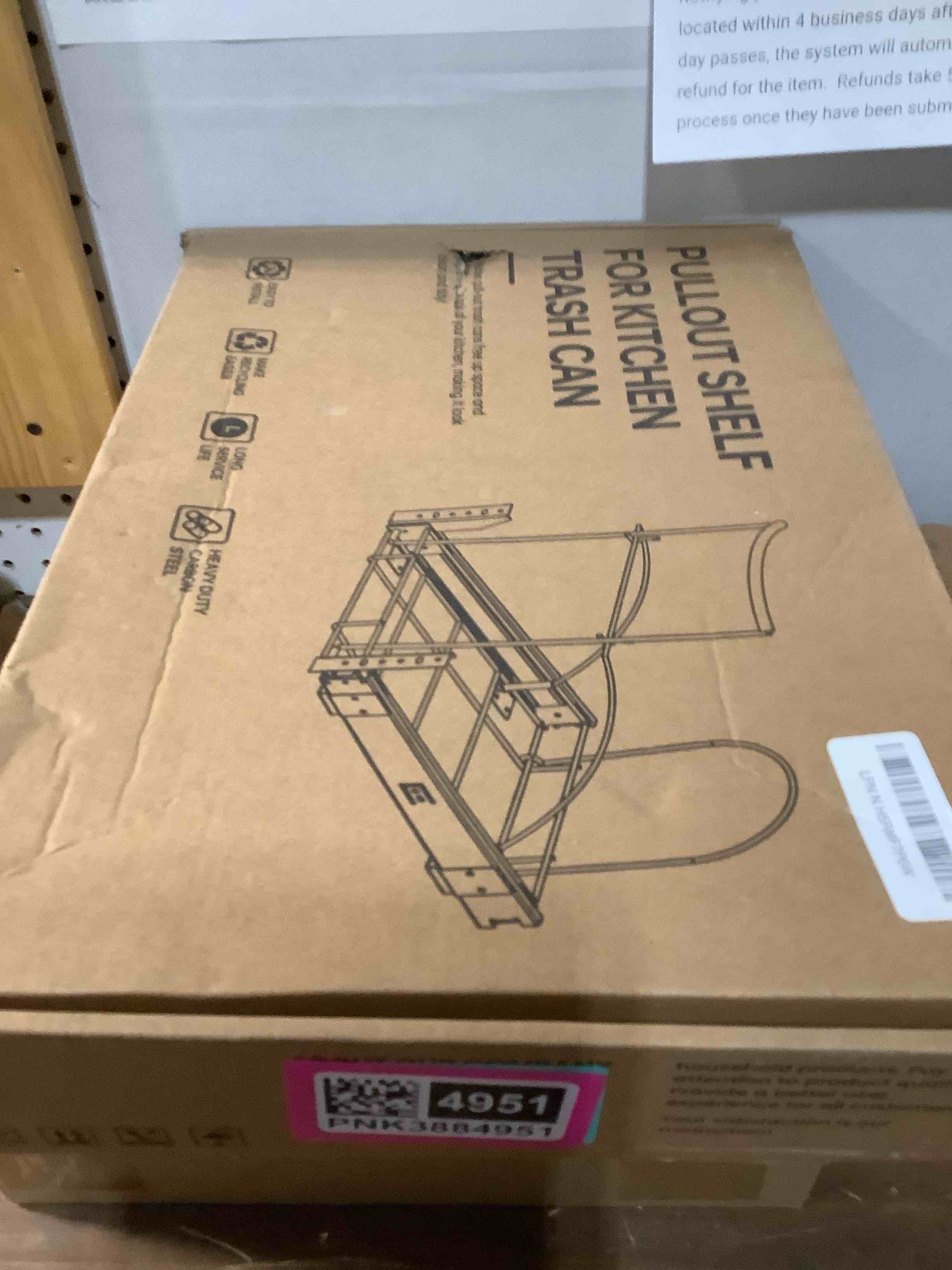 Condition photo showing Good Condition for Pull Out Trash Can Under Cabinet,Cabinet Garbage Can Pull Out Kit with Door Mounting Kit,Heavy Duty Ball-Bearing Slider -Waste Bin Not Included,Chrome Silver