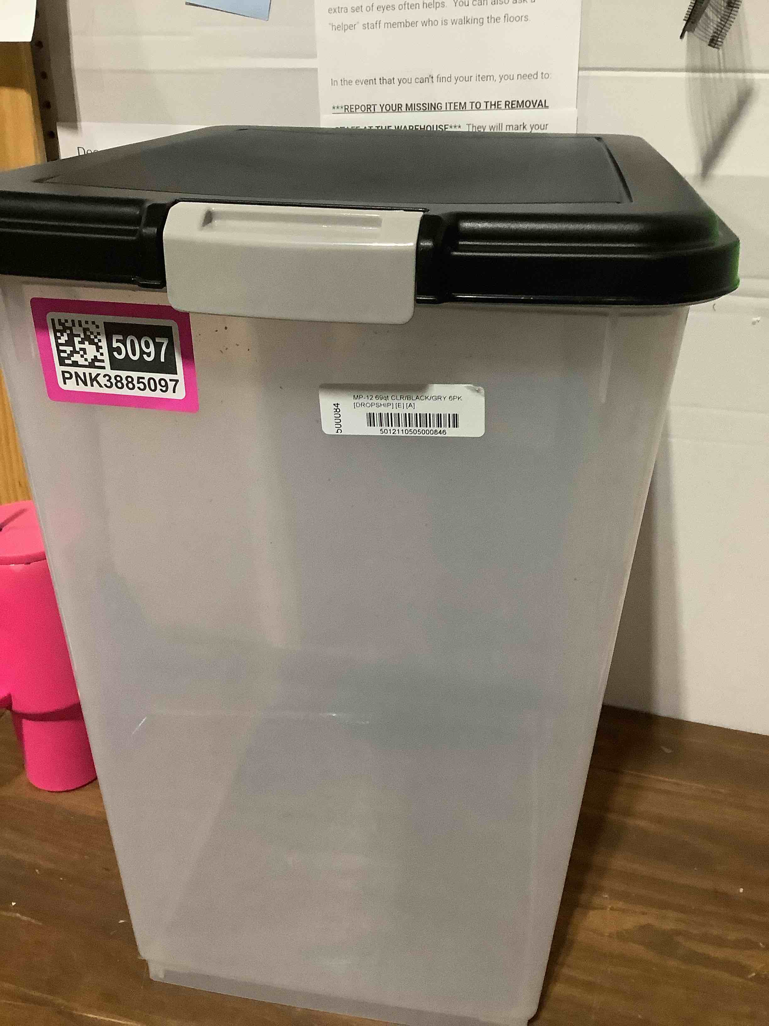 Condition photo showing As Is for Amazon Basics Airtight Dog Food Storage Container with Scoop and Wheels, 69 QT, Gray