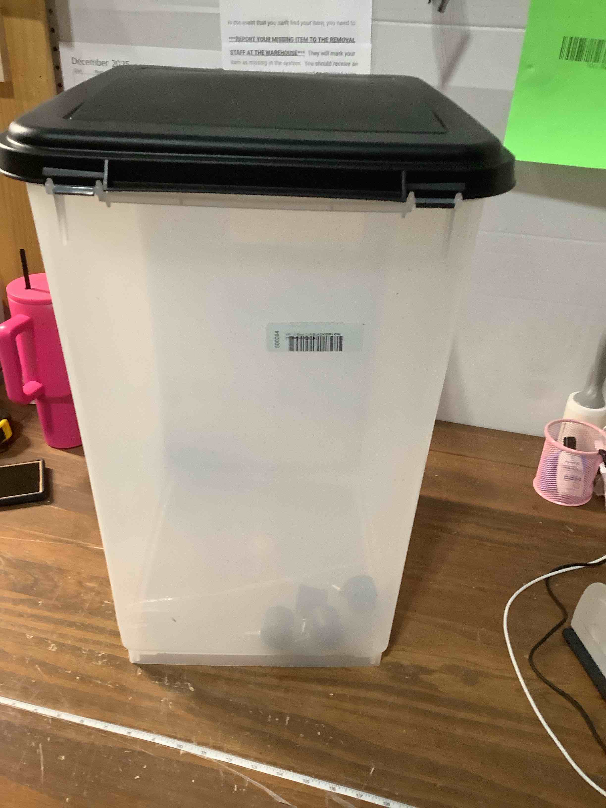 Condition photo showing Good Condition for Amazon Basics Airtight Dog Food Storage Container with Scoop and Wheels, 69 QT, Gray
