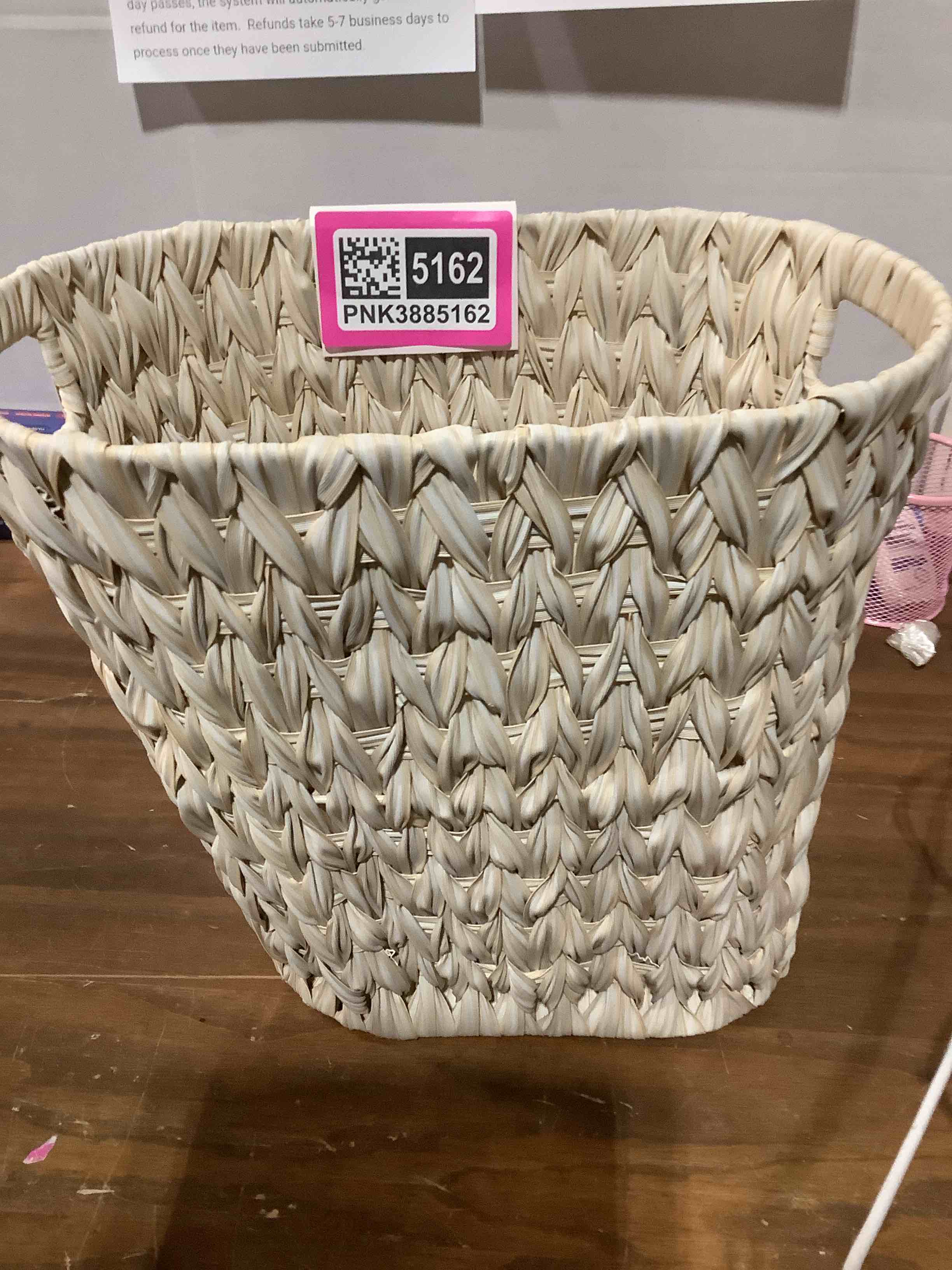 Condition photo showing Good Condition for GRANNY SAYS Wicker Trash Can, Waterproof Bathroom Trash Can, Wicker Waste Basket for Bathroom, Decorative Boho Waste Basket for Bedroom, Office, 19 Liters/5 Gallons Butter Milk