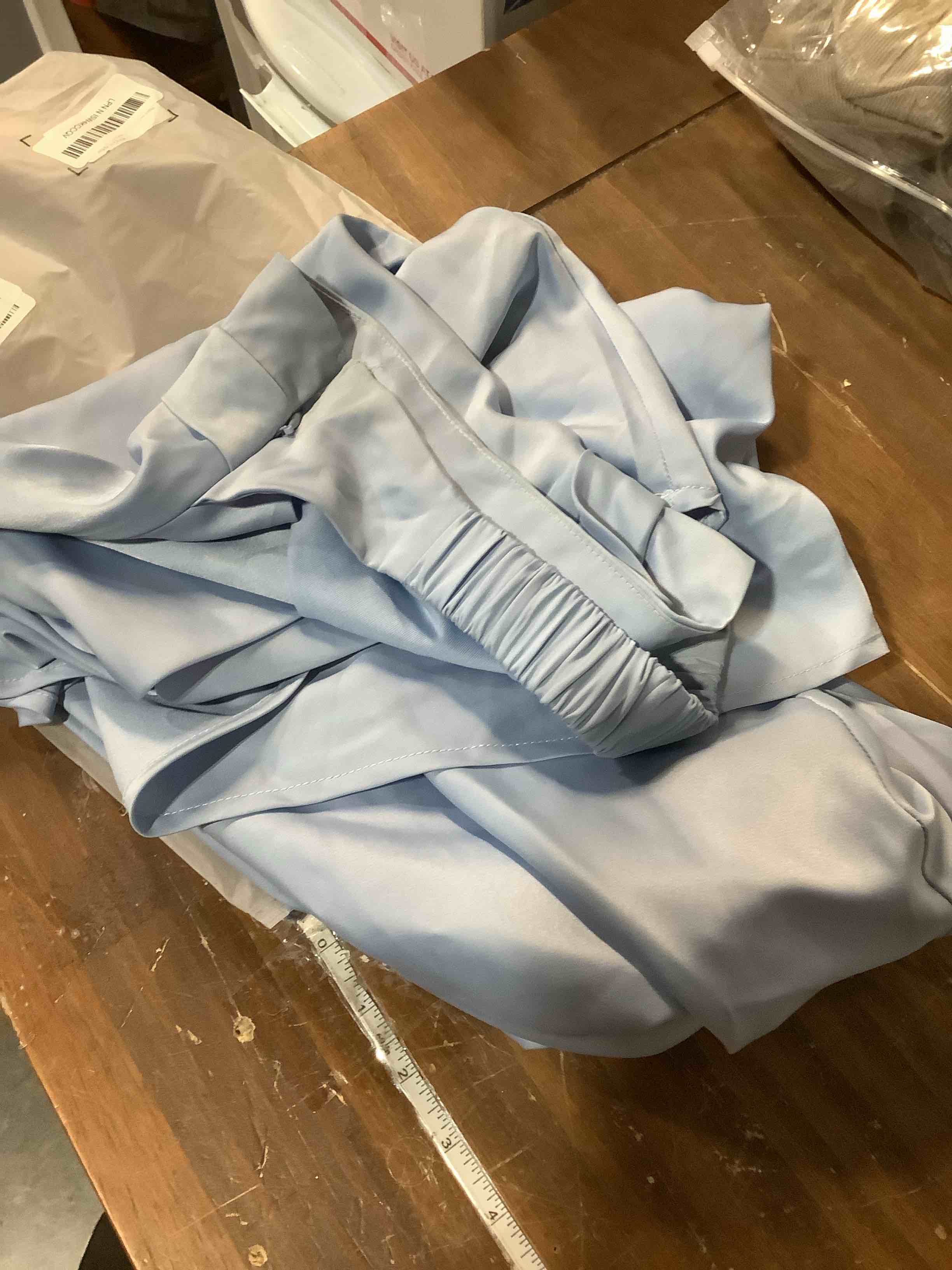Condition photo showing Good Condition for MEROKEETY Cocktail Dresses for Women Summer Strapless Satin Tube Bodycon Backless Wedding Guest Formal Party Maxi Dress X-Small Light Blue