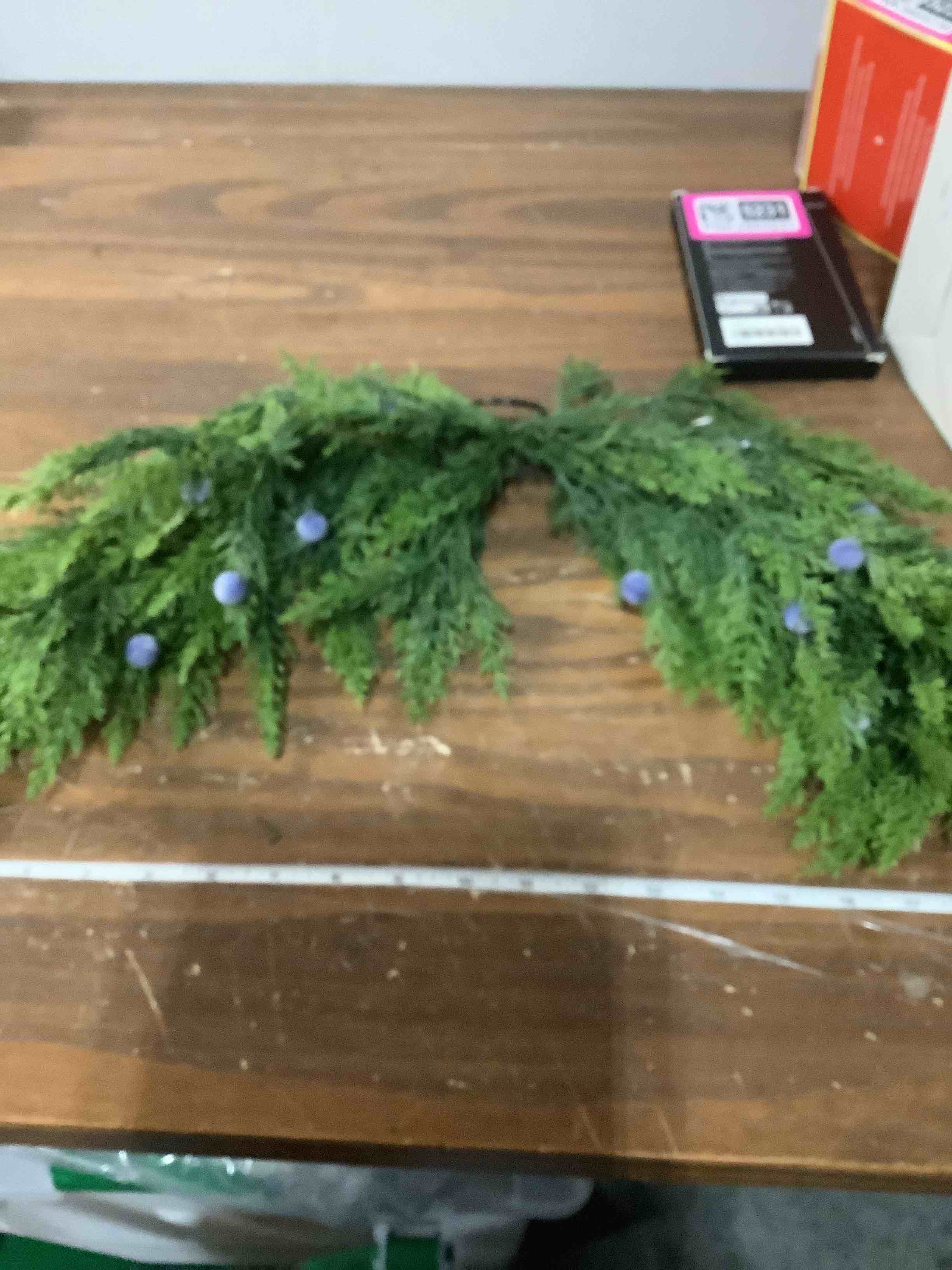 Condition photo showing Good Condition for 24 Inch Artificial Christmas Window Swags for Front Door Juniper Christmas Mailbox Swag Cedar Garland with Seed Pine Cone Faux Swag Wreath for Xmas Decoration Home Window Mantel Hanging Decor Green 24 Inch Juniper and Pine