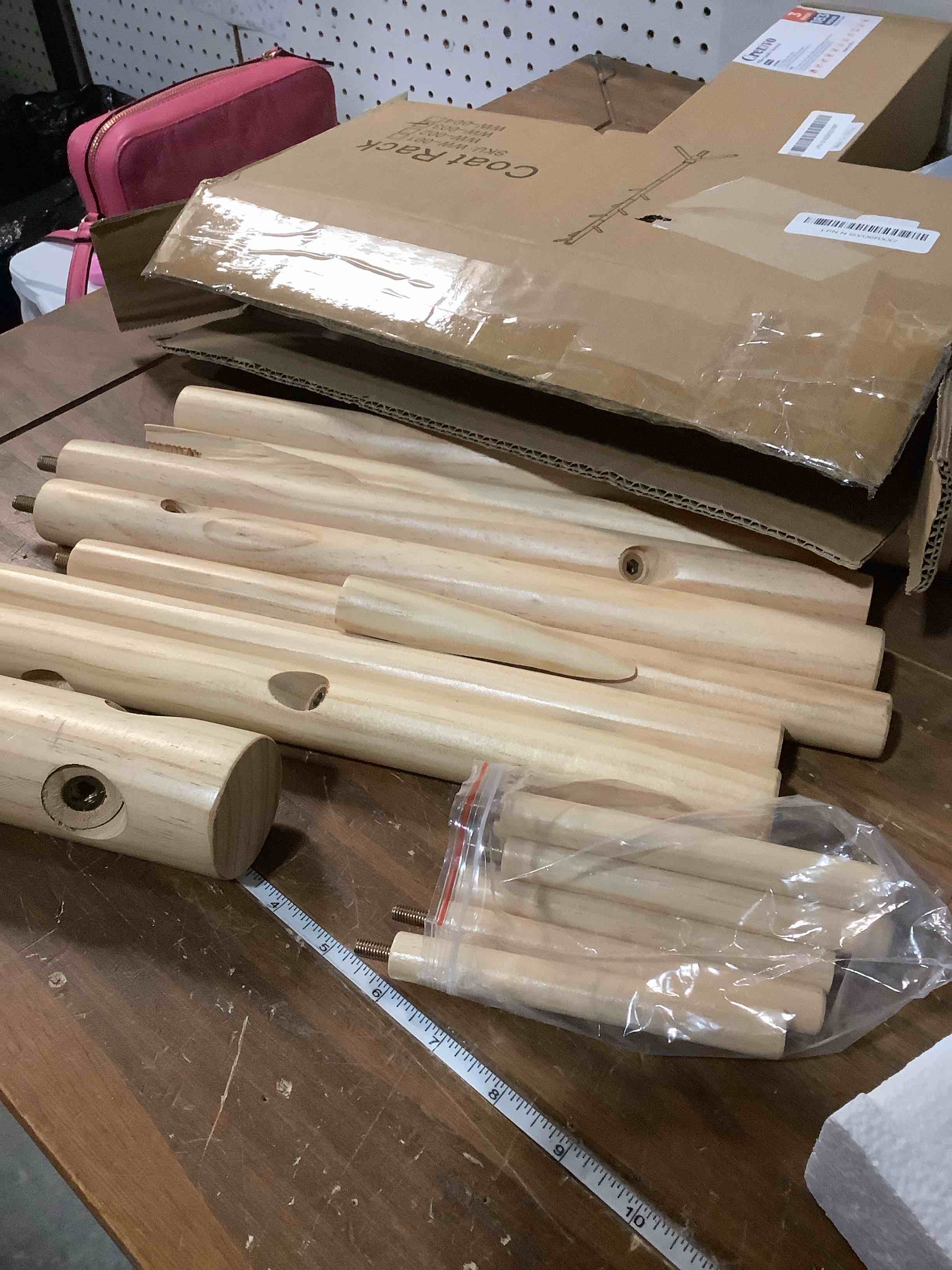 Condition photo showing As Is for Solid Wooden Coat Rack Freestanding, New Zealand Pine Coat Tree with 8 Hooks & 3 Adjustable Sizes for Coats, Hats, Handbags and Scarves, Space Saving for Entryway/Office/Bedroom (Nature) Nature 1 PC