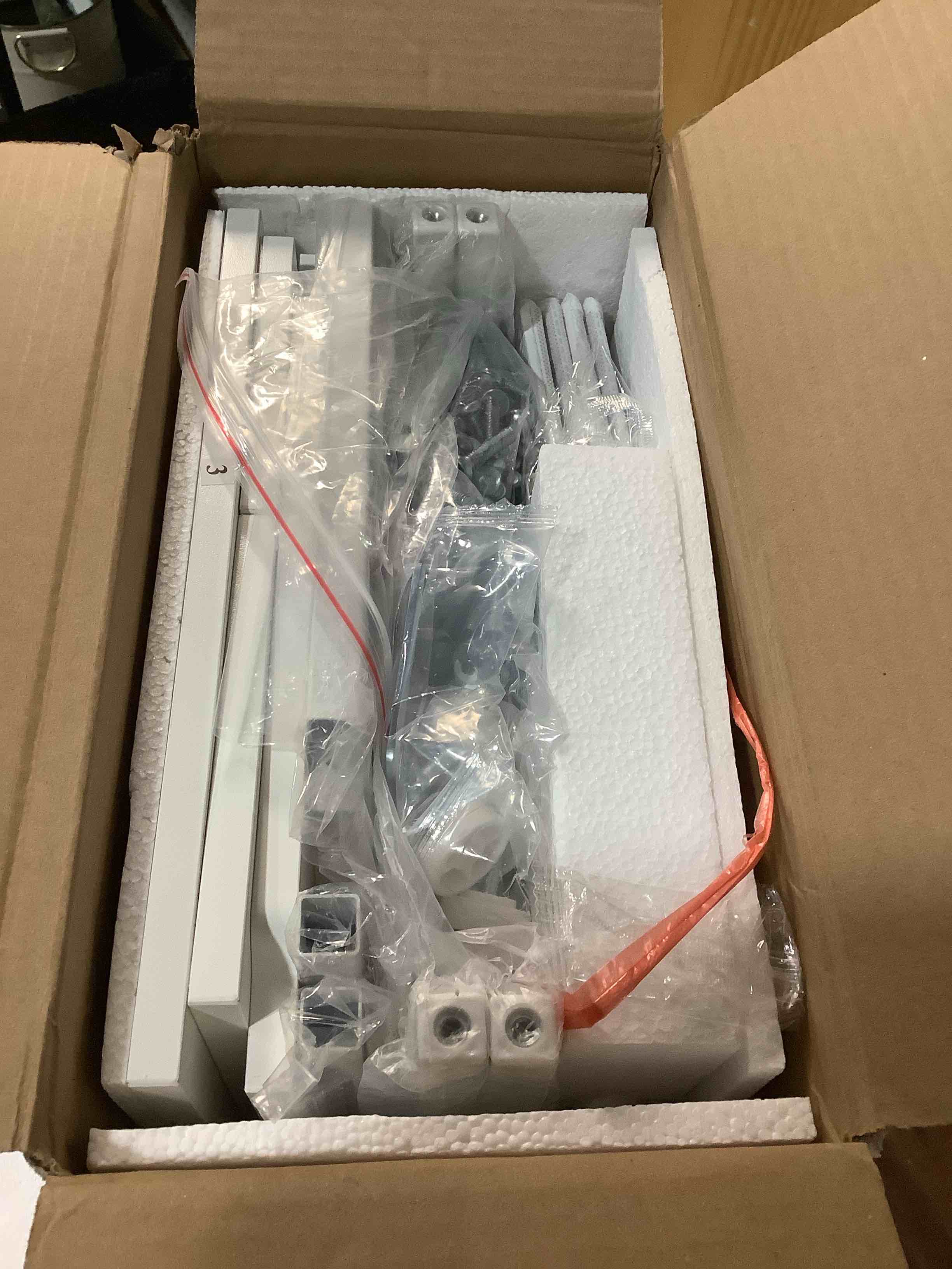 Condition photo showing Good Condition for Vanity Desk with Mirror and Lights, 28.4''W Small Makeup Vanity Table with Height-Adjustable Stand, 2 Fabric Drawers Compact Makeup Desk, Gift for Girls, Bedroom Small Space, White White 28.4"W