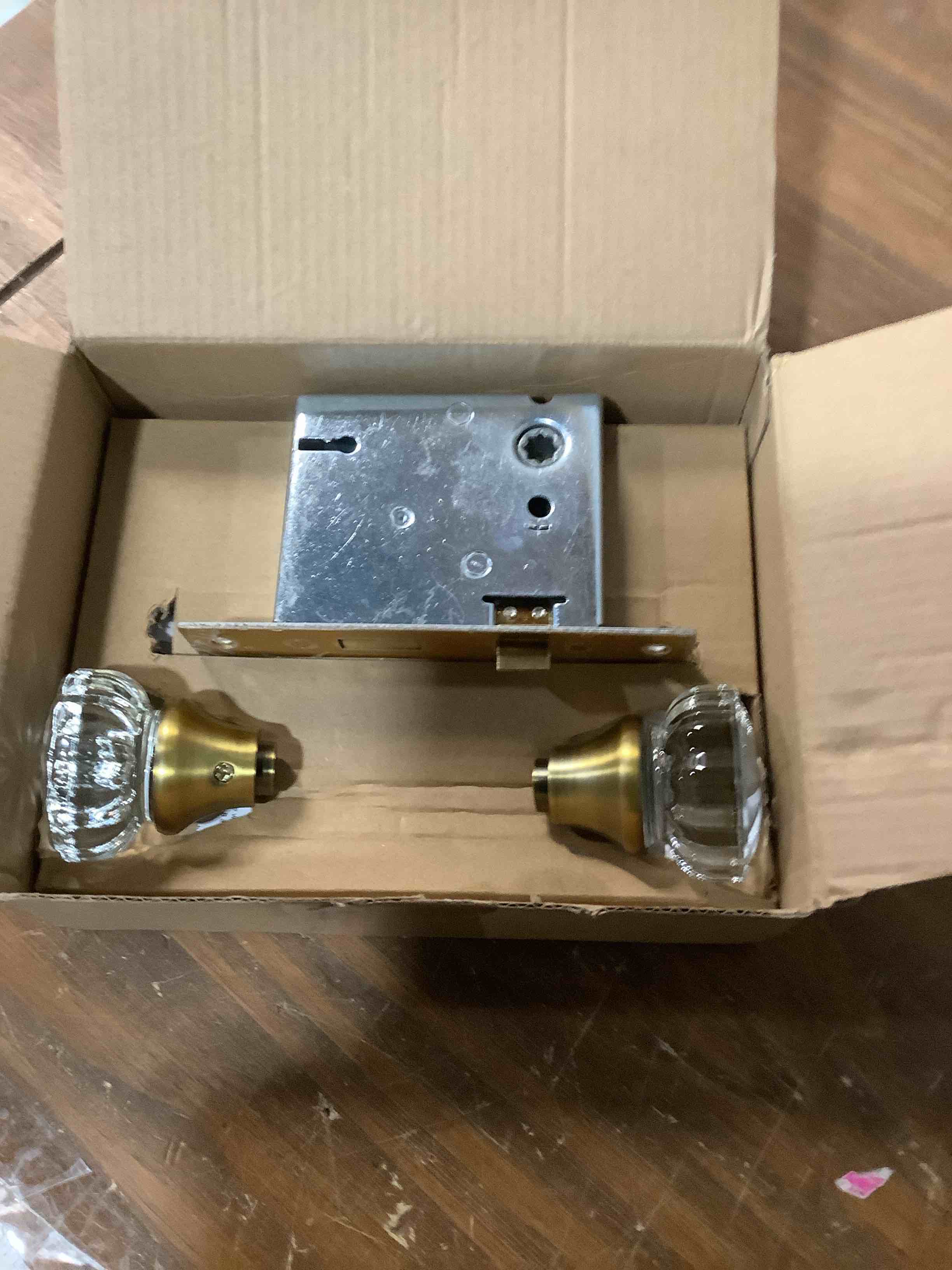 Condition photo showing Good Condition for Mortise Lock Set for Interior Door, Antique Brass Door Knobs with Lock and Skeleton Key, Crystal Glass Door Knobs for Old Style Door 1 Pack Mortise Lock Antique Brass