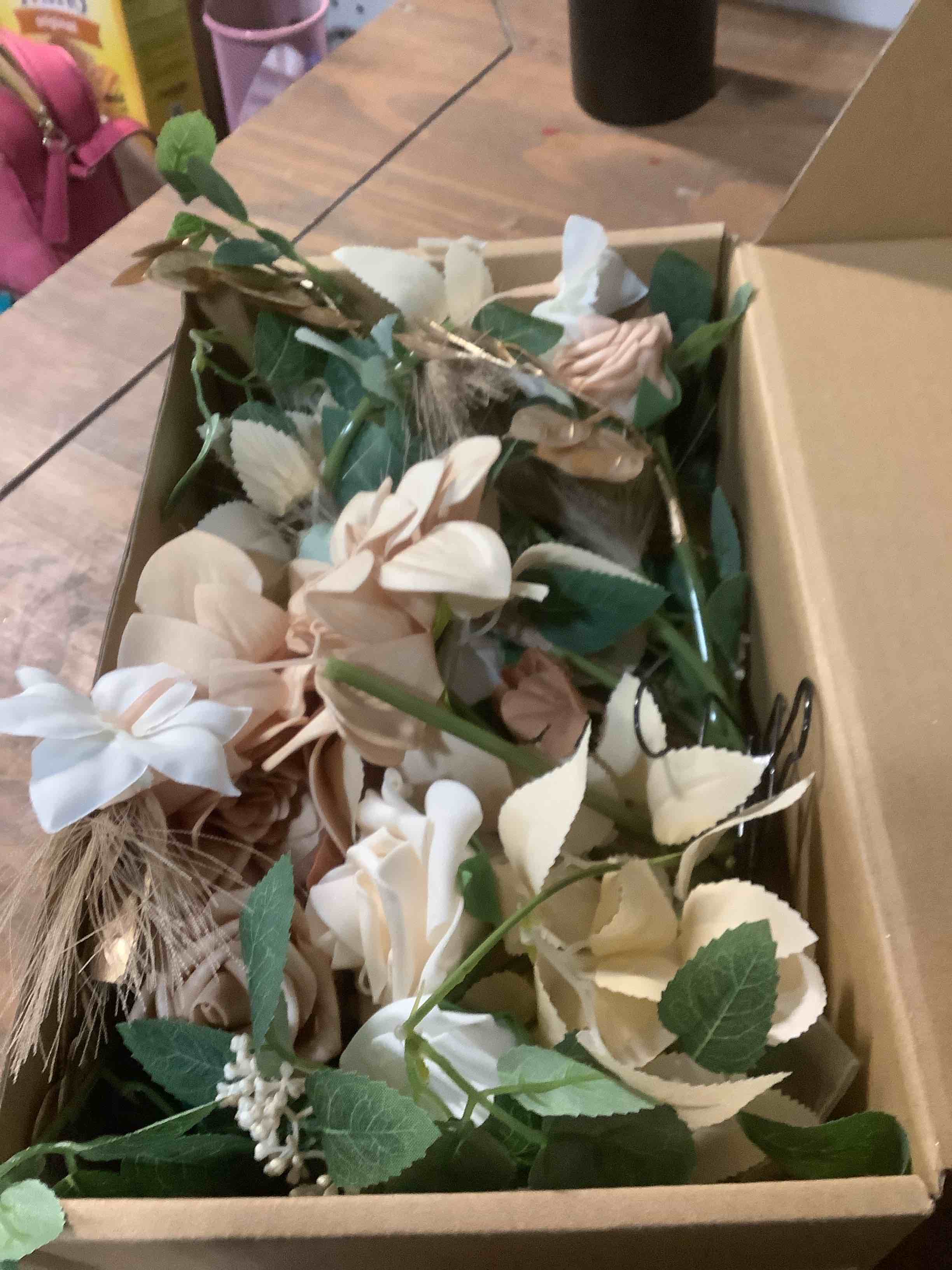 Condition photo showing Good Condition for Ling's moment 2pcs Fall Wedding Artificial Floral Swags Welcome Sign Flowers Backdrop Garlands Brown for Ceremony Reception Door Wall Home Decorations Entryway Outdoor Board Table Decor Wht-white & Beige