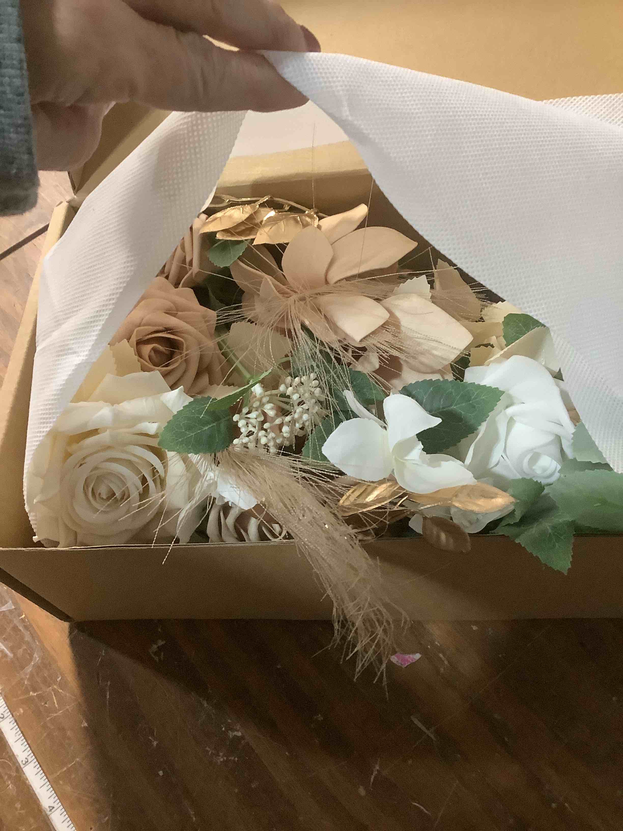 Condition photo showing Good Condition for Ling's moment 2pcs Fall Wedding Artificial Floral Swags Welcome Sign Flowers Backdrop Garlands Brown for Ceremony Reception Door Wall Home Decorations Entryway Outdoor Board Table Decor Wht-white & Beige