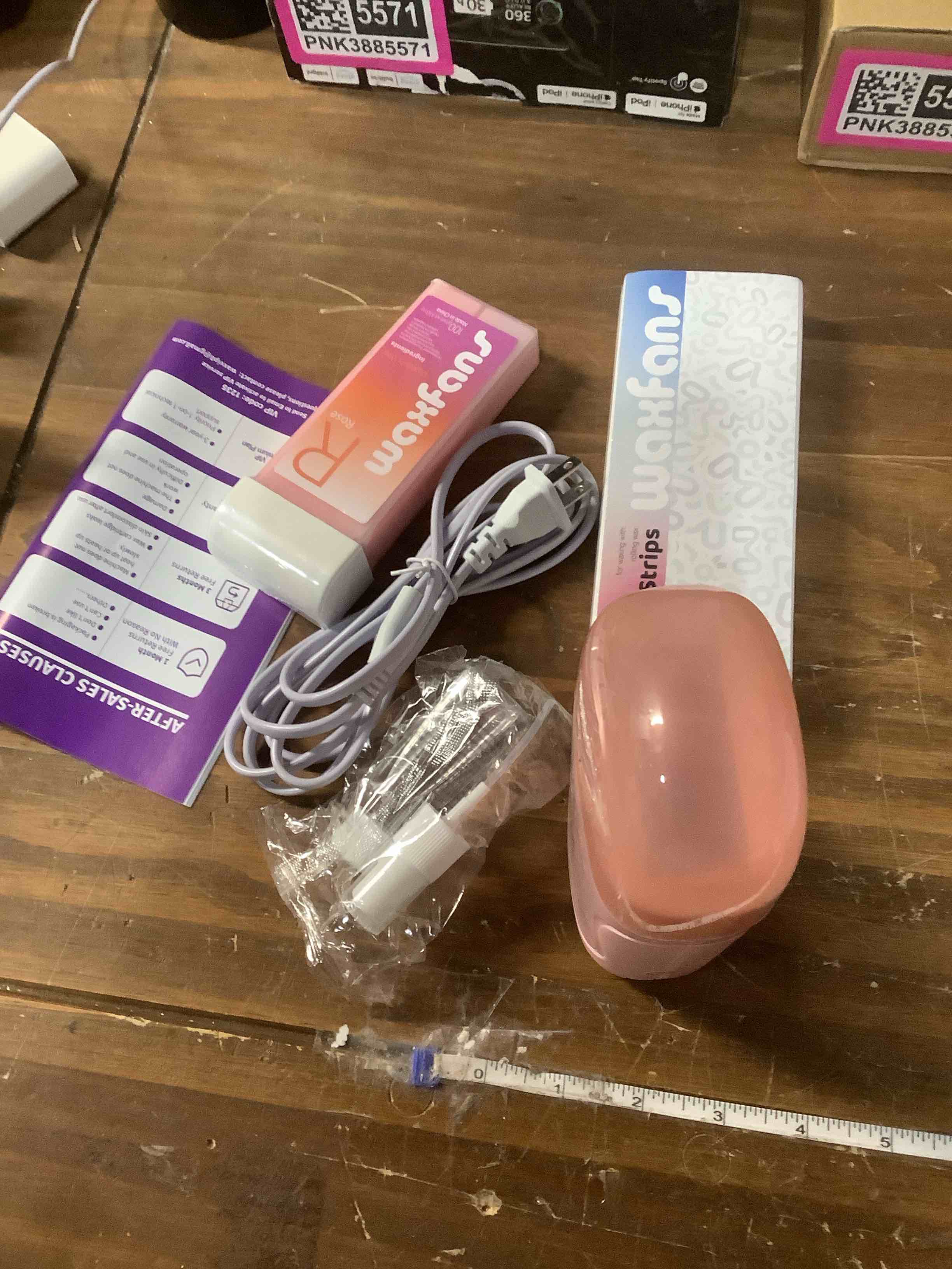 Condition photo showing Good Condition for Waxfans Roll on Wax Kit, Waxing Kit for Women and Men, Wax Roller Waxing Kit for All Skin Types, Roll on Waxing Kit for Hair Removal, with Honey and Rose Wax Cartridges & 50 Pcs Wax Strips Pink