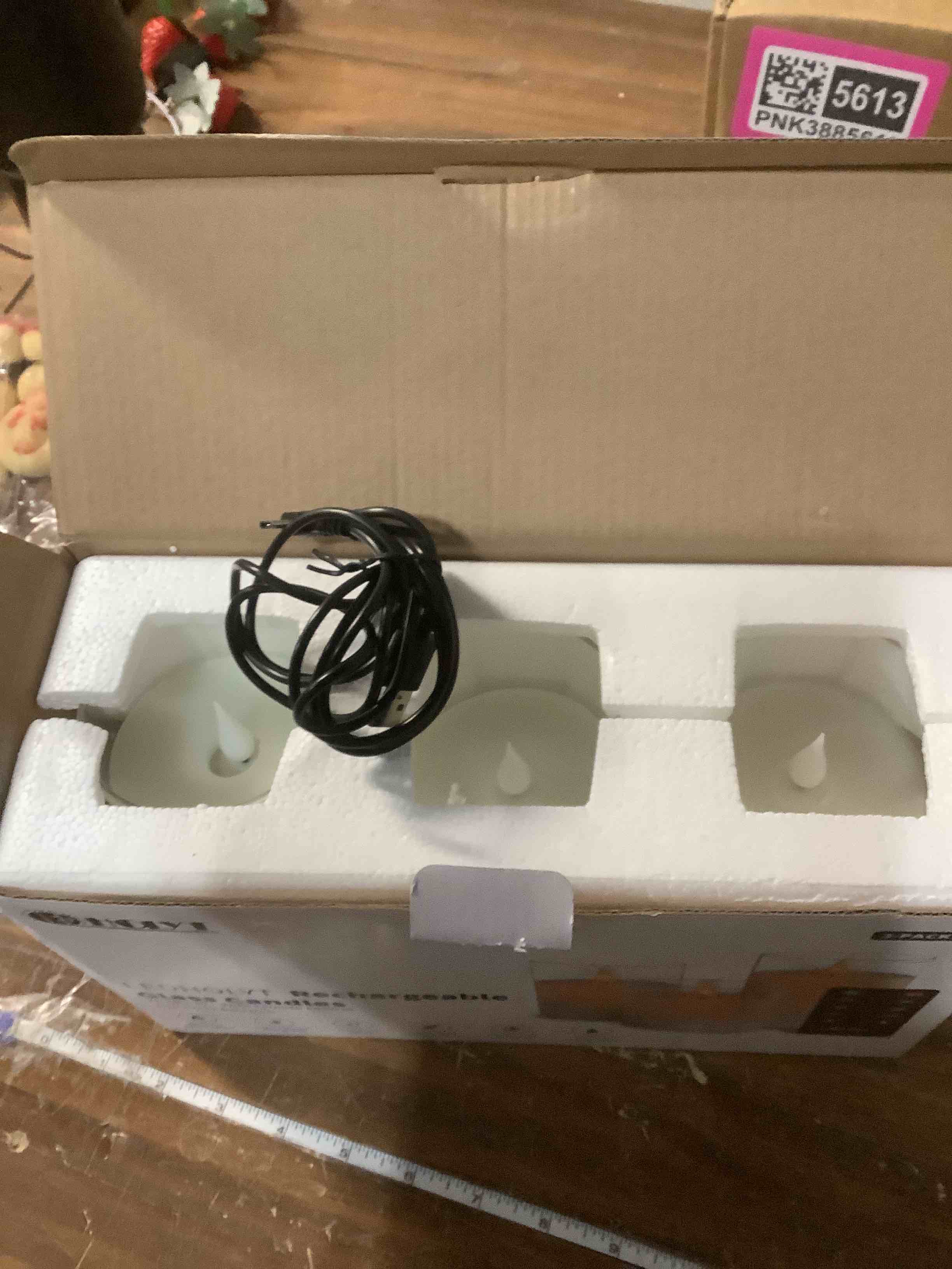 Condition photo showing Good Condition for Rechargeable Flameless Glass Pillar Candles–Gifts for Women–Set of 3, Realistic Flickering LED Light,Remote & Timer, USB-Rechargeable, Ideal for Living Room, Bedroom & Holiday Décor White Glass -Droplet