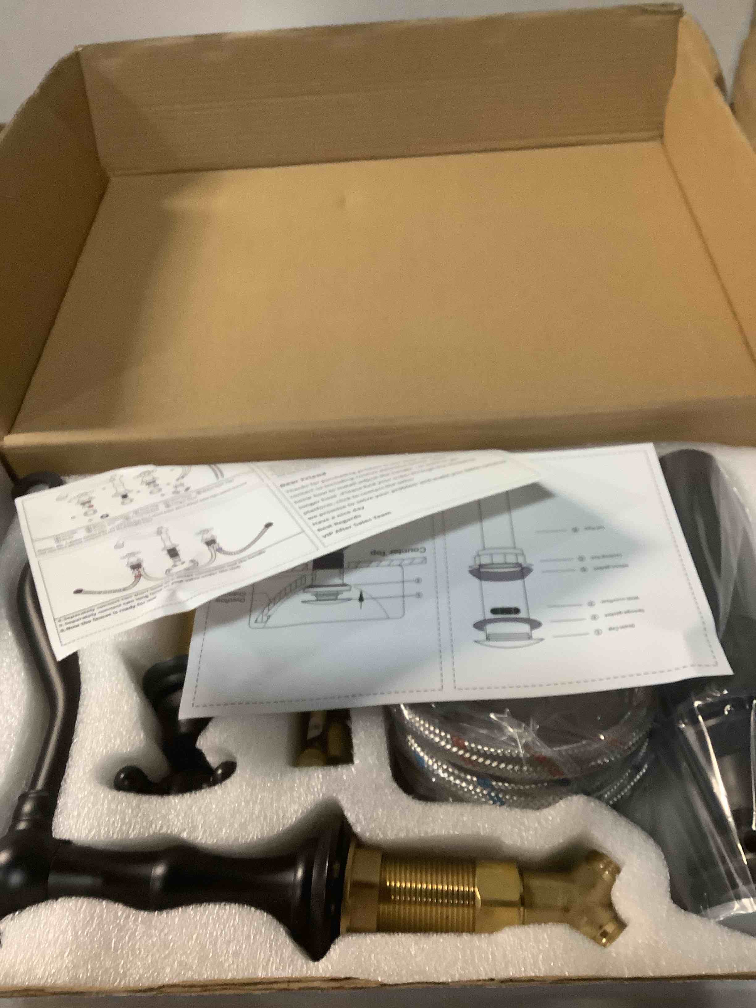 Condition photo showing Good Condition for Black Bathroom Faucet GGStudy Faucets Bathroom Sink 2 Handles 3 Holes 8inch Widespread Bathroom Faucet with Drain Assembly and Hose Straight Spout Black