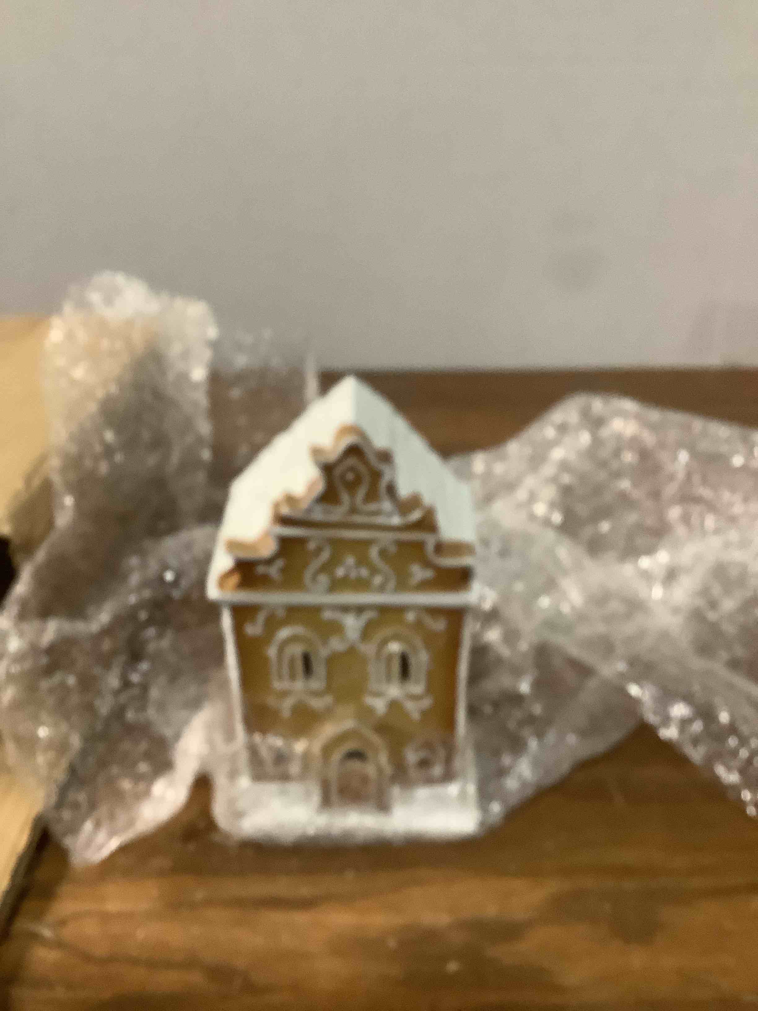 Condition photo showing As Is for 2Pc Christmas Gingerbread Village House Gingerbread Figurines Table Decorations Resin Xmas Gingerbread House Christmas Pre Lit LED Village Figurines Home Decor.