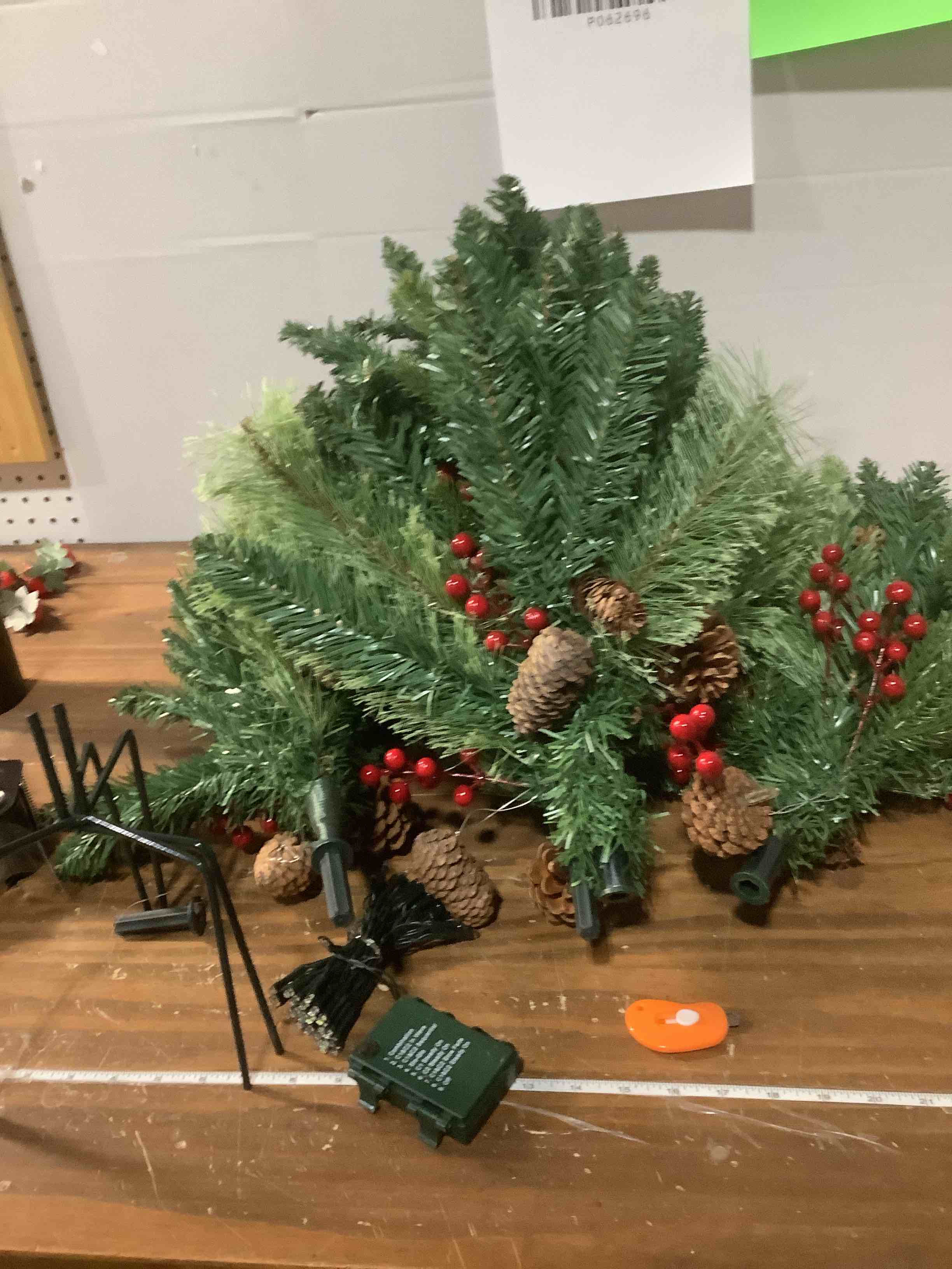 Condition photo showing Good Condition for [2 Pack & Timer] 33 Inch Christmas Tree Urn Fillers with 50 Warm & Colorful Change Lights Pinecones Red Berries Tripod Stake Battery Operated 8 Mode for Porch Outdoor Xmas Trees Christmas Decorations 33 Inch-2 Pack