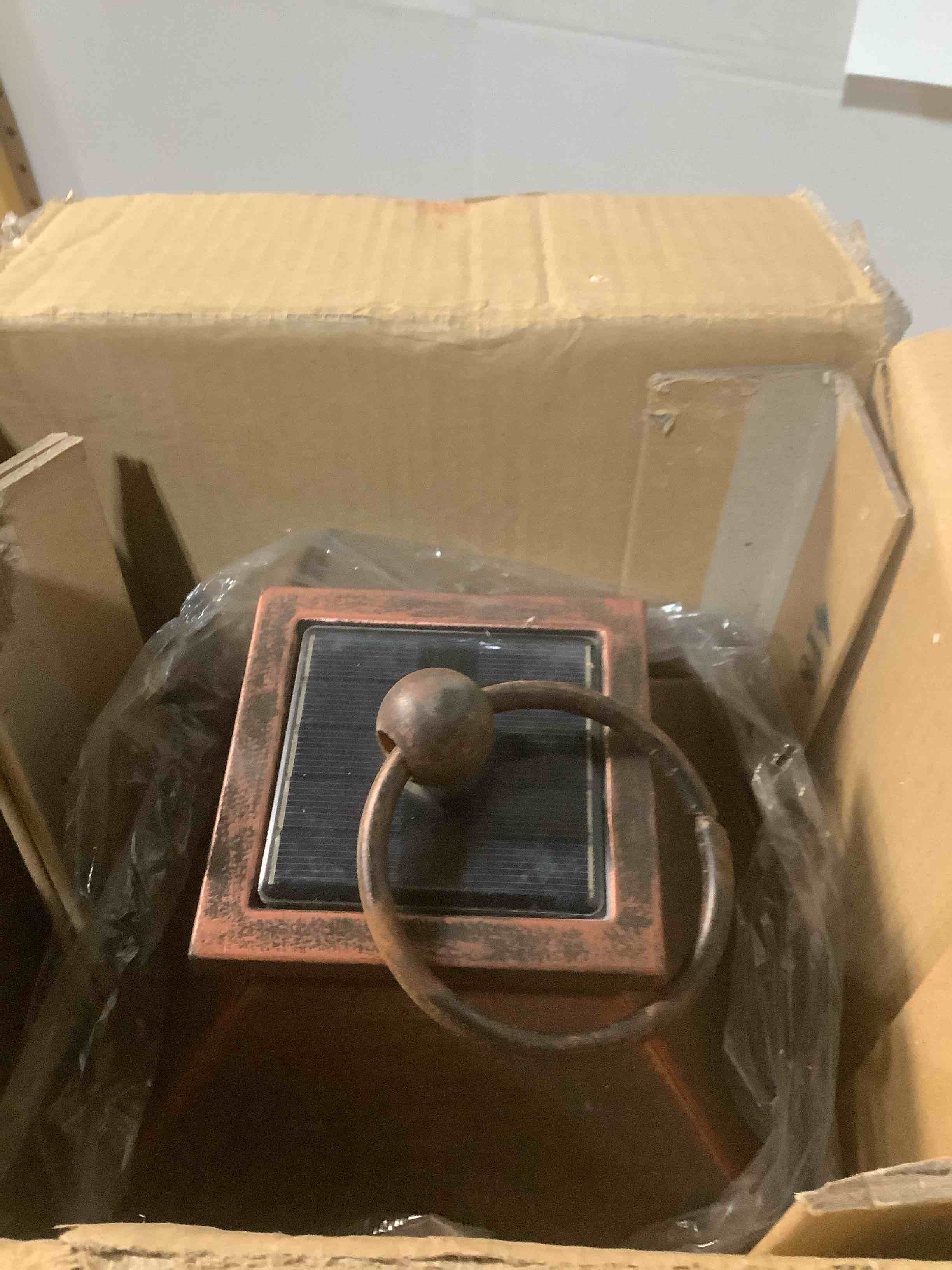 Condition photo showing Good Condition for 18" Glass Solar Lanterns Outdoor Waterproof, Large Solar Flickering Flame Lantern, Outdoor Lantern Decorative Metal Garden Light for Patio Garden Backyard Outside Tabletop Decor Birthday Gift Grandma Antique Copper