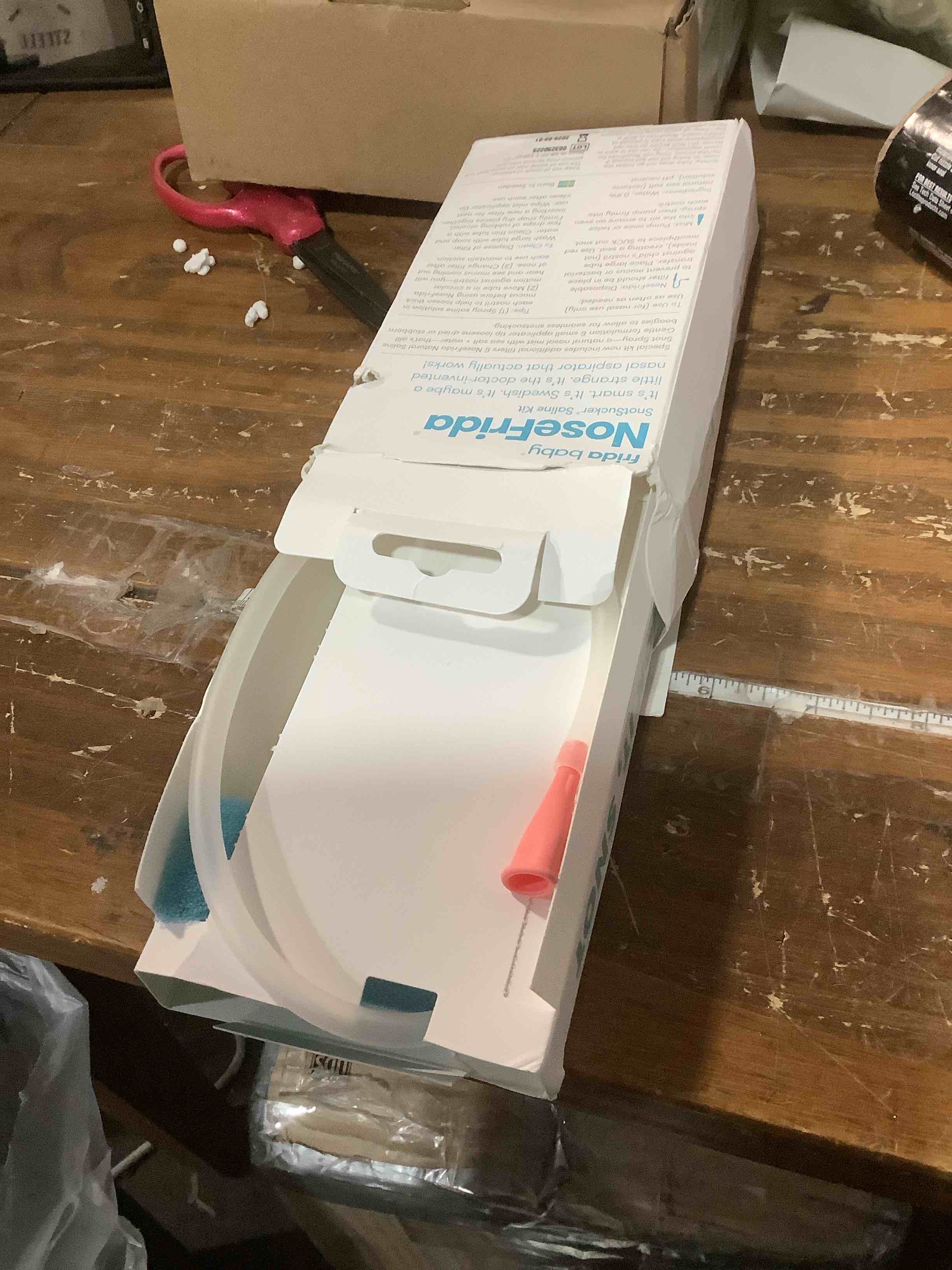 Condition photo showing Good Condition for Frida Baby Saline Kit, Cold & Flu 12 pc Set Includes NoseFrida Nasal Aspirator for Baby, Nose Sucker, Saline Nasal Spray with 10 Extra Hygiene Filters, Nasal Spray Decongestant, 0.68 fl oz