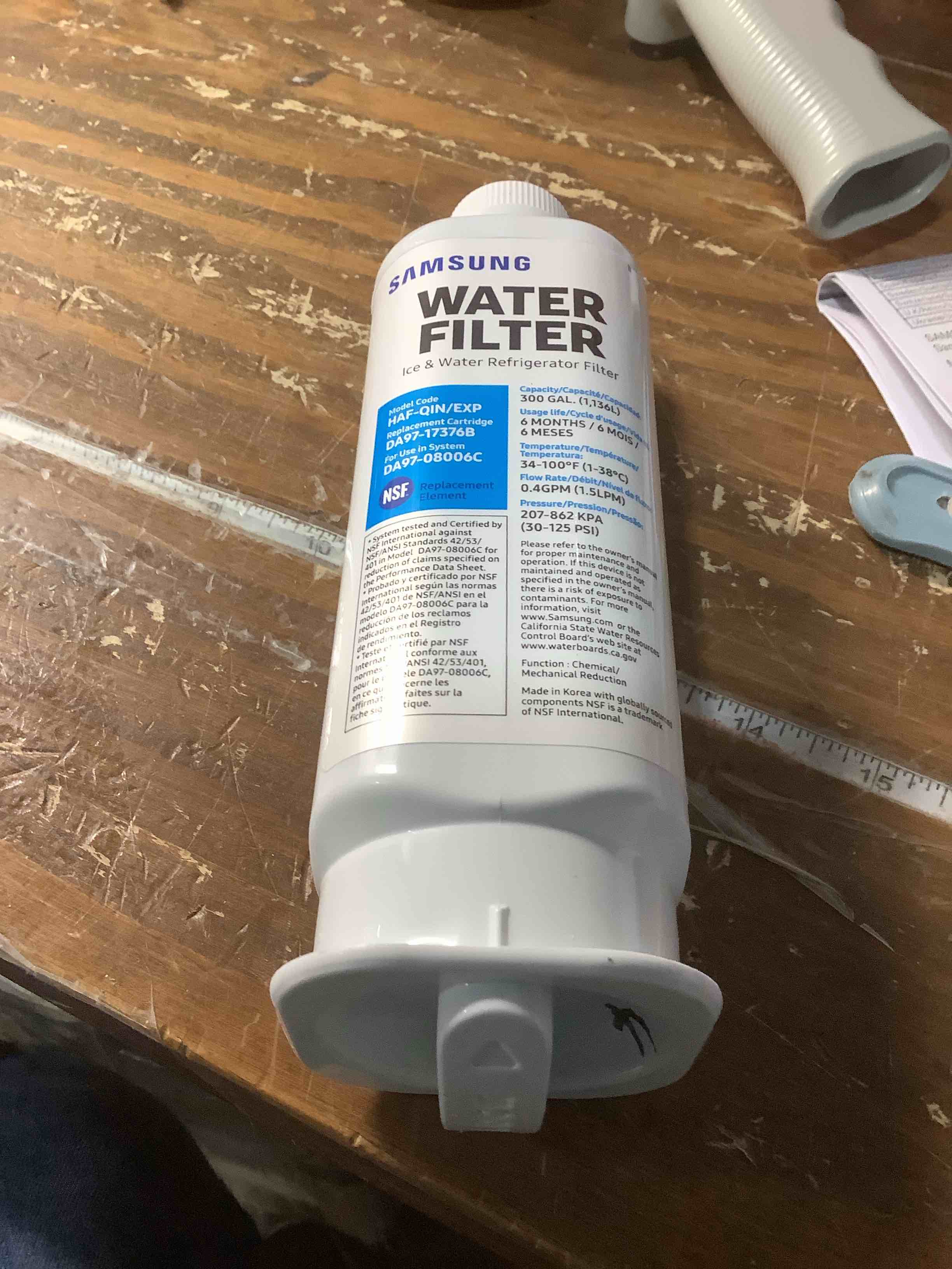Condition photo showing As Is for SAMSUNG Genuine Filter for Refrigerator Water and Ice, Carbon Block Filtration, Reduces 99% of Harmful Contaminants for Clean, Clear Drinking Water, 6-Month Life, HAF-QIN/EXP, 1 Pack