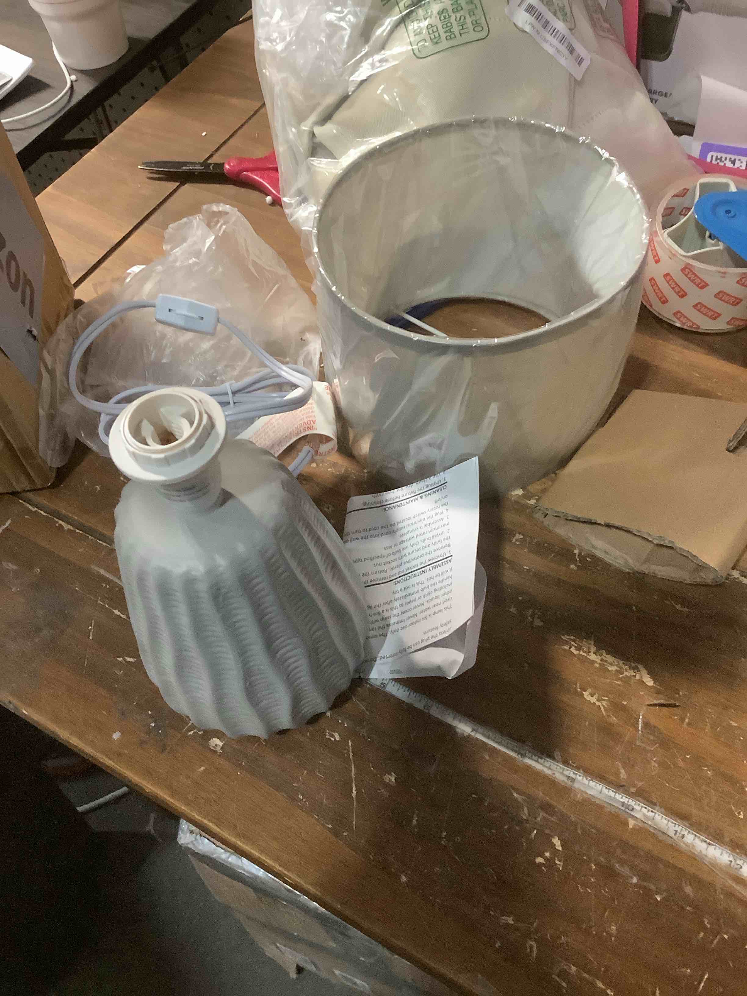 Condition photo showing Good Condition for Simple Designs LT1138-GRY 11.02" Traditional Mini Modern Ceramic Texture Pastel Accent Bedside Table Desk Lamp w Matching Fabric Shade for Home Decor, Bedroom, Nightstand, Living Room, Entryway, Gray