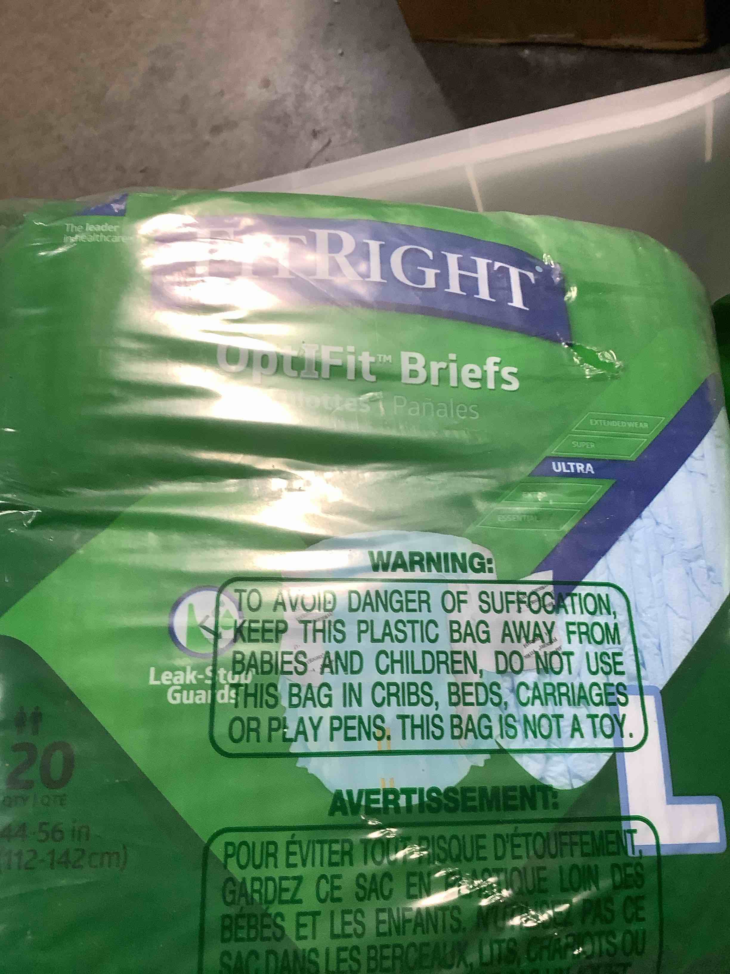 Condition photo showing New/Like New for FitRight Ultra Adult Diapers, Disposable Incontinence Briefs with Tabs, Heavy Absorbency, Large, 44"-56", 4 packs of 20 (80 total)