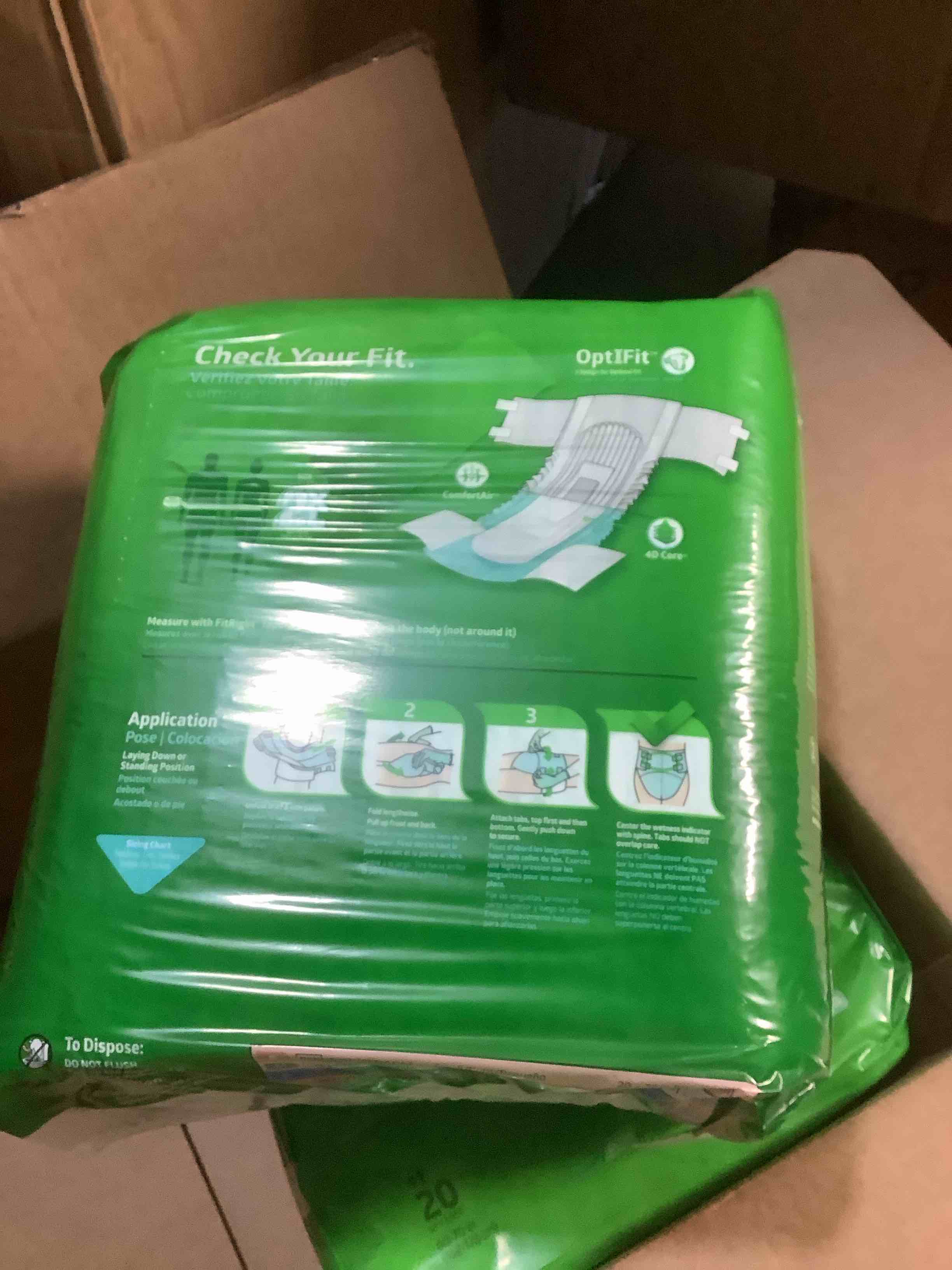 Condition photo showing Good Condition for FitRight OptiFit Extra Adult Briefs, Incontinence Diapers with Tabs, Moderate Absorbency, 2XL, 60 to 70", 20 Count (Pack of 4) 80 Count XX-Large