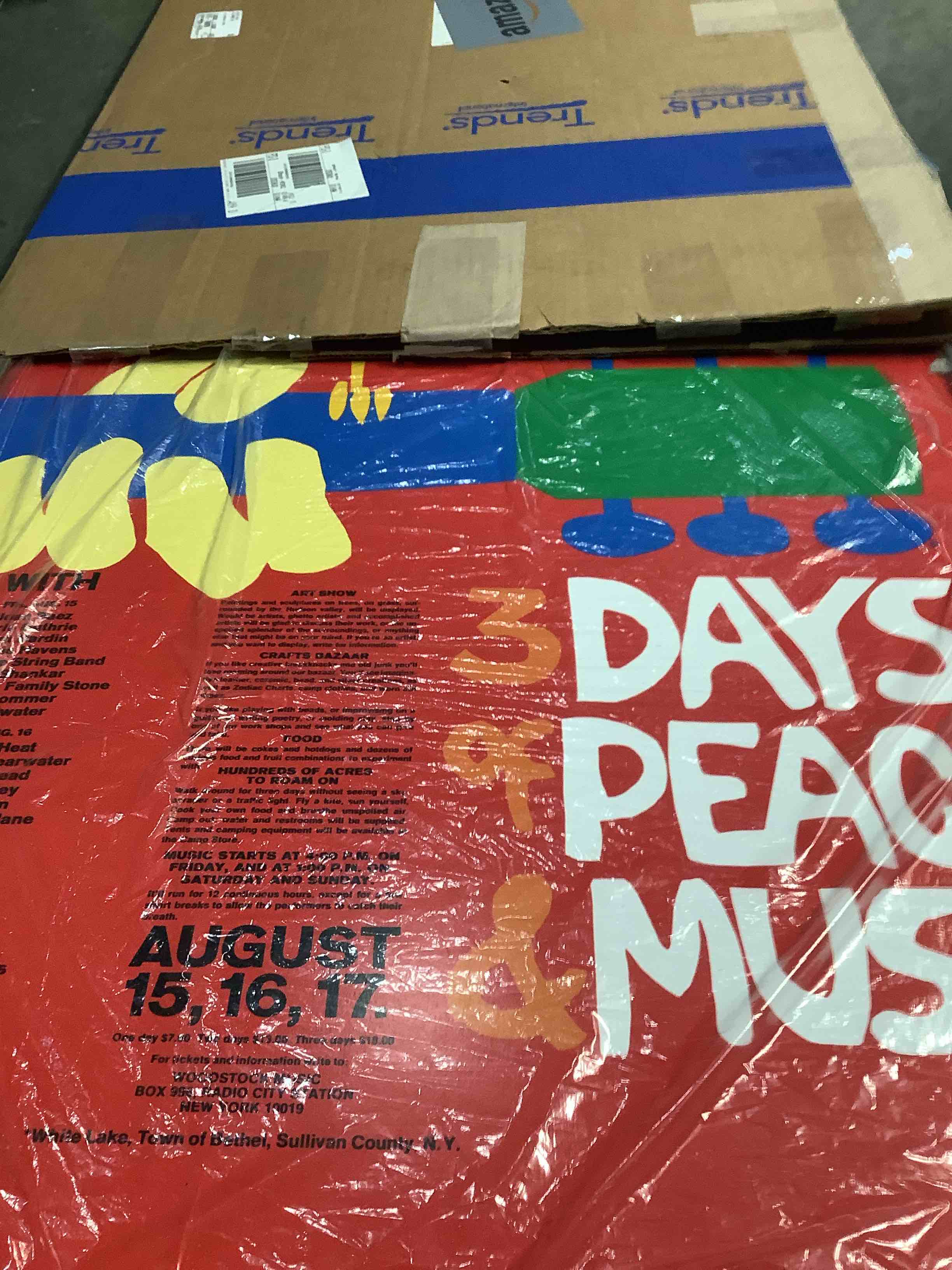 Condition photo showing As Is for Woodstock - Original Wall Poster, 34L" x 22.4W", Barnwood Framed Version Barnwood Framed Version 34"L x 22.4"W