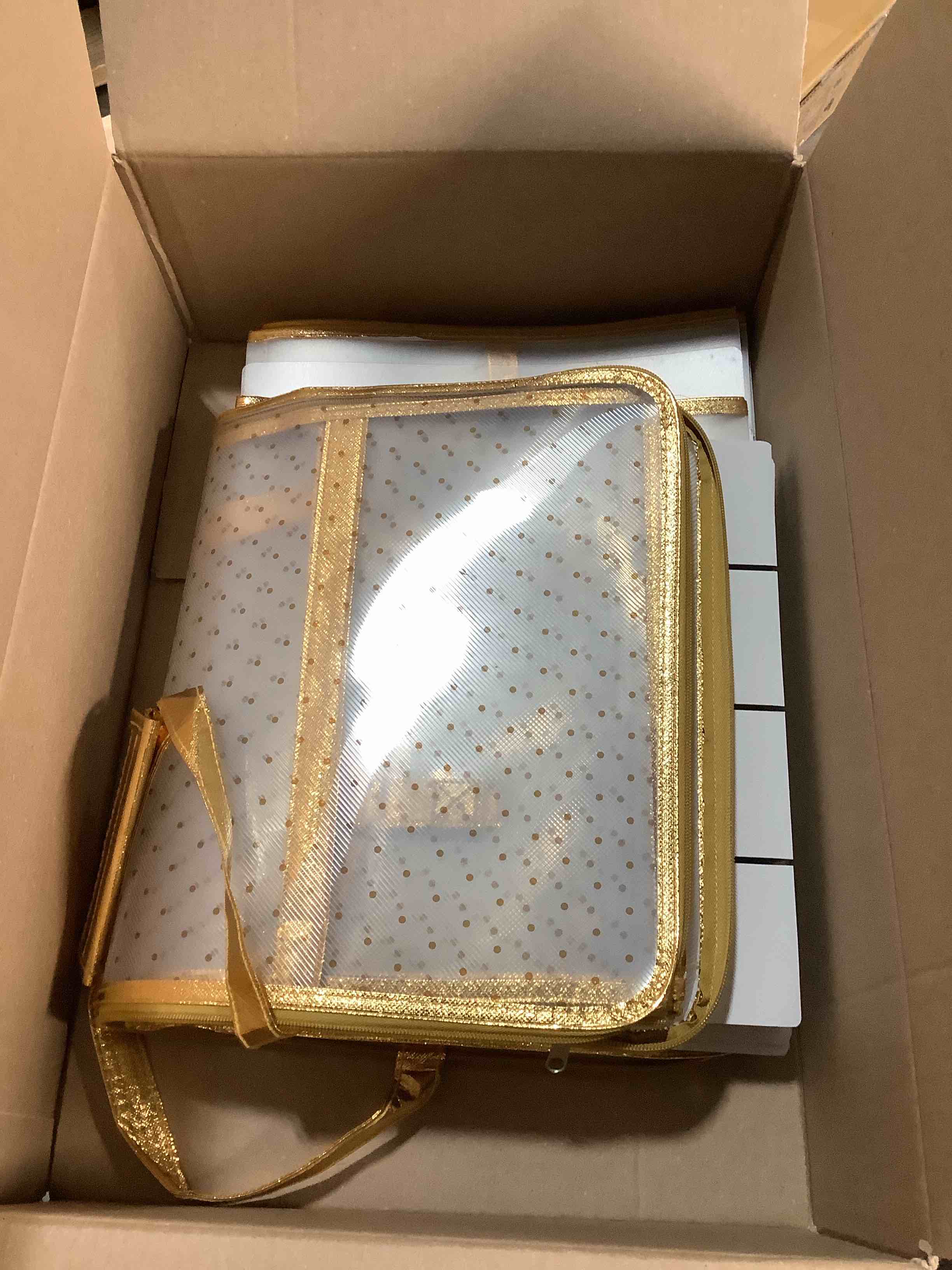 Condition photo showing Good Condition for SONGMICS Large Christmas Ornament Storage Box, 3-Inch Balls, 8 Trays, 128 Slots, Plastic Christmas Storage Container with Lid, Dual Zippers, Side Handles, Sandy Gold URFB029A01 Sandy Gold 1
