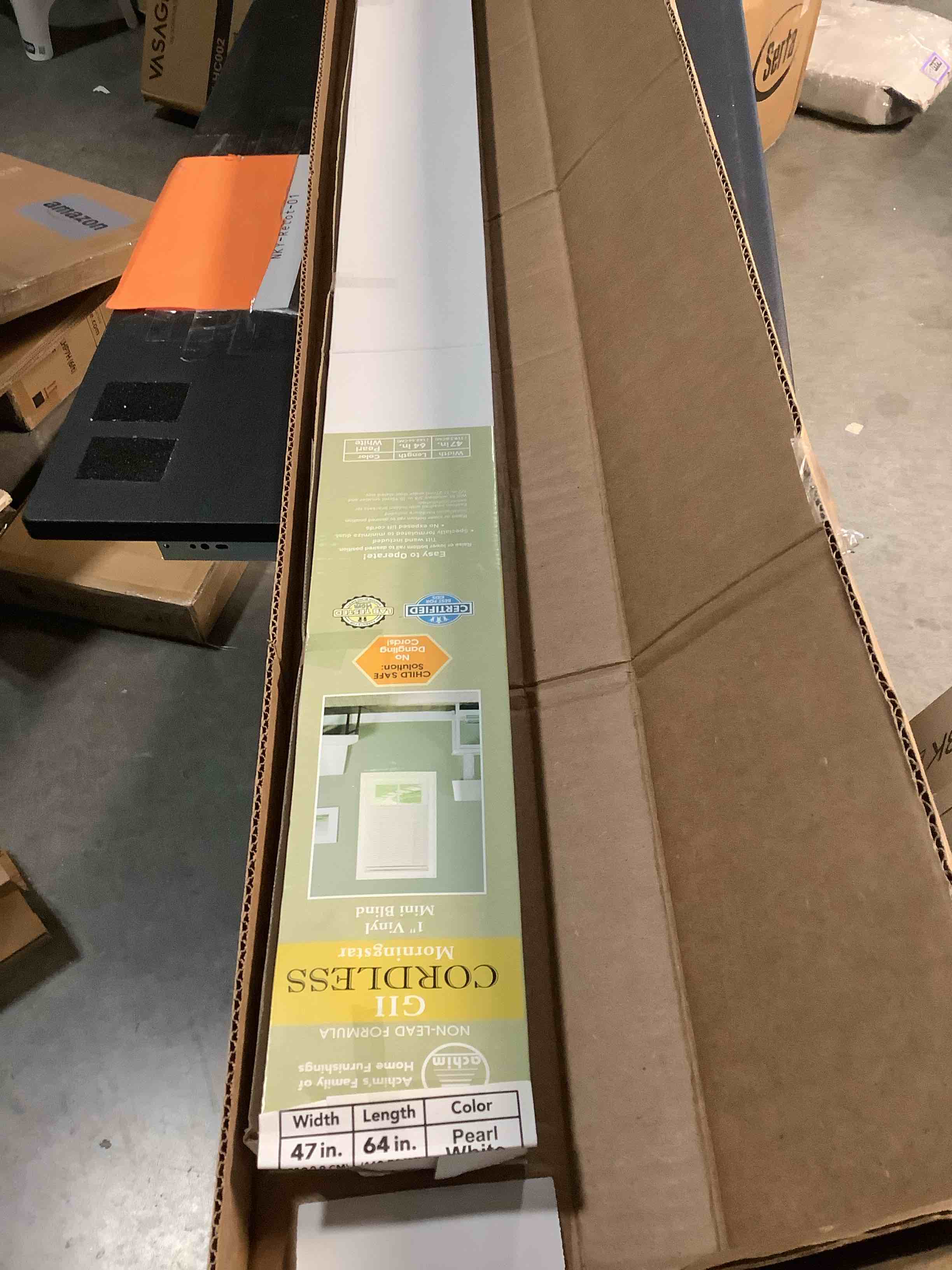 Condition photo showing Good Condition for Cordless Light Filtering Mini Blind - 47 Inch Width, 64 Inch Length, 1" Slat Size - Pearl White - Cordless GII Morningstar Horizontal Windows Blinds for Interior by Achim Home Decor 47"W x 64"H Pearl White