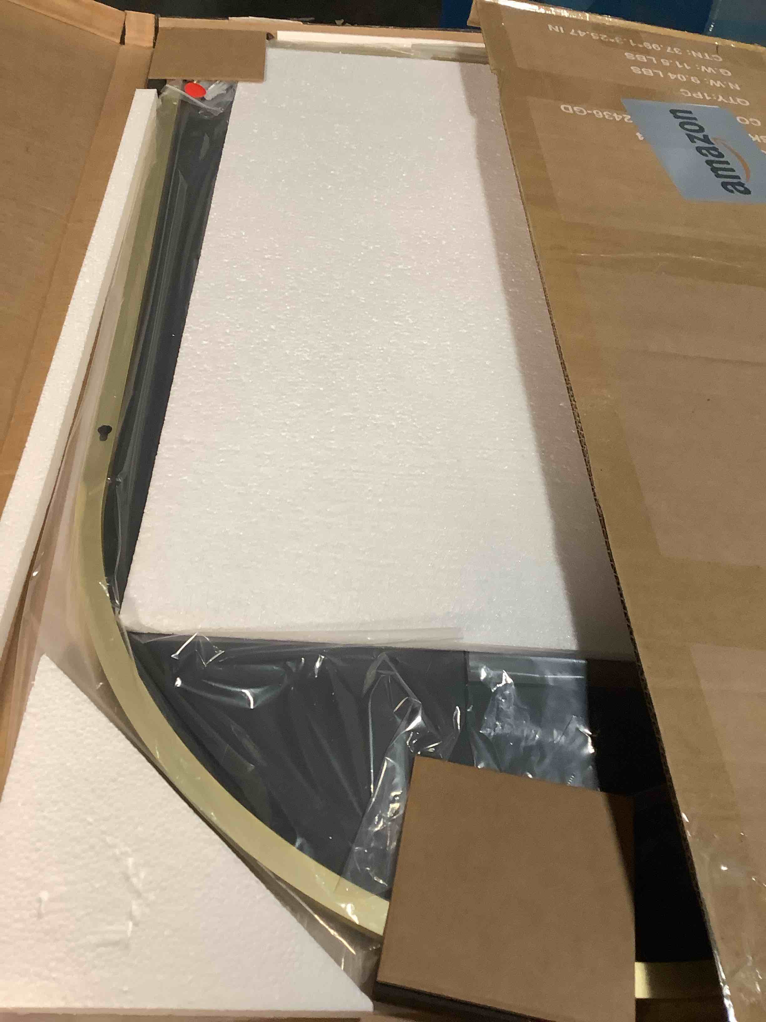 Condition photo showing Good Condition for Arched Wall Mirror 36x24 Inch Gold Bathroom Vanity Mirror with Metal Frame, Modern Arch Mirror for Bedroom, Living Room, Entryway, Wall Mounted Decorative Mirror Arched 36"L x 24"W Gold