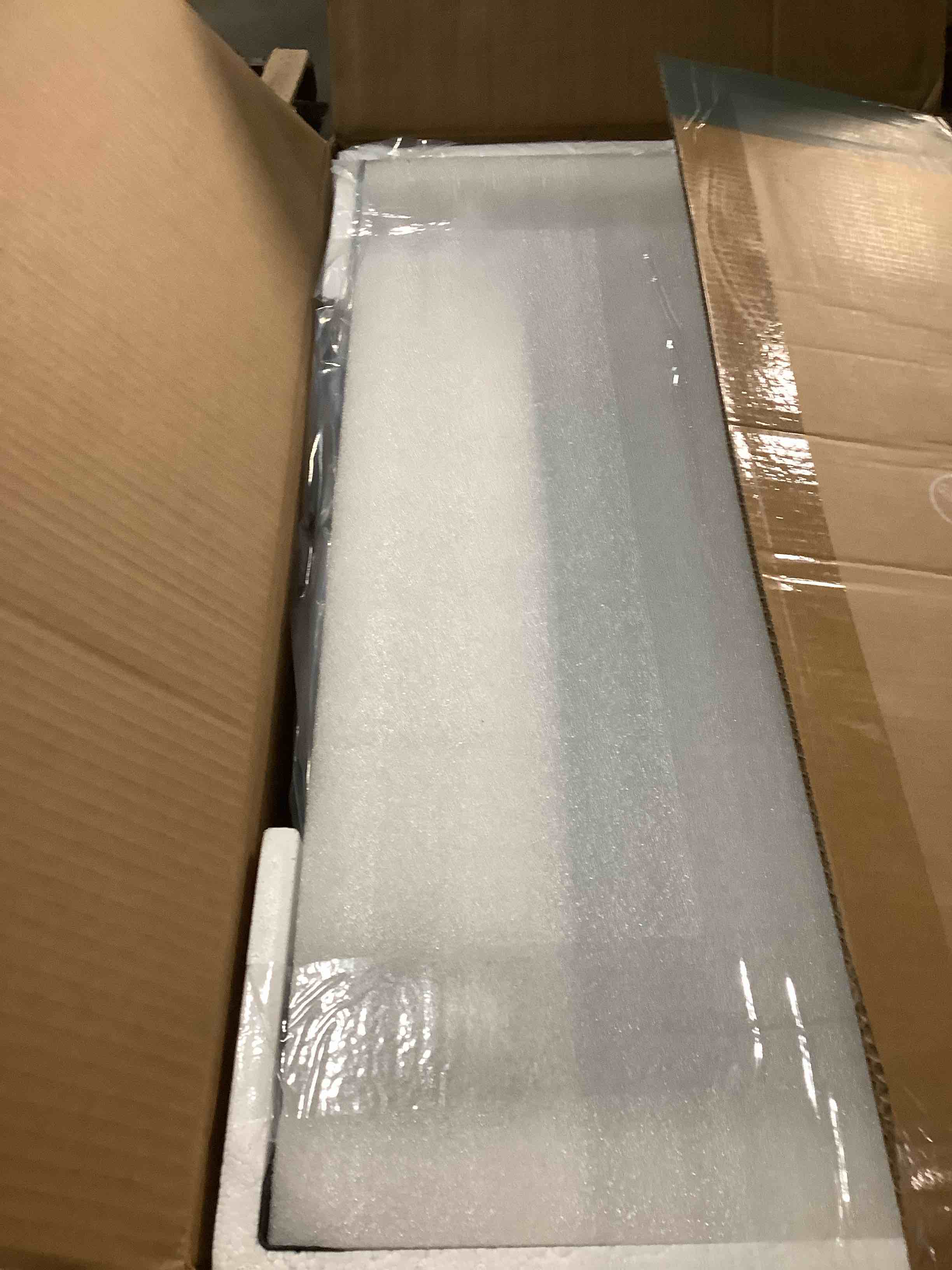 Condition photo showing New/Like New for Simple Deluxe Adjustable Overbed Bedside Table with Wheels, Pneumatic Adjustable Hospital & Home Use Bed Table, Rolling Laptop Table, Mobile Standing Desk, Brown Brown Non-Tiltable