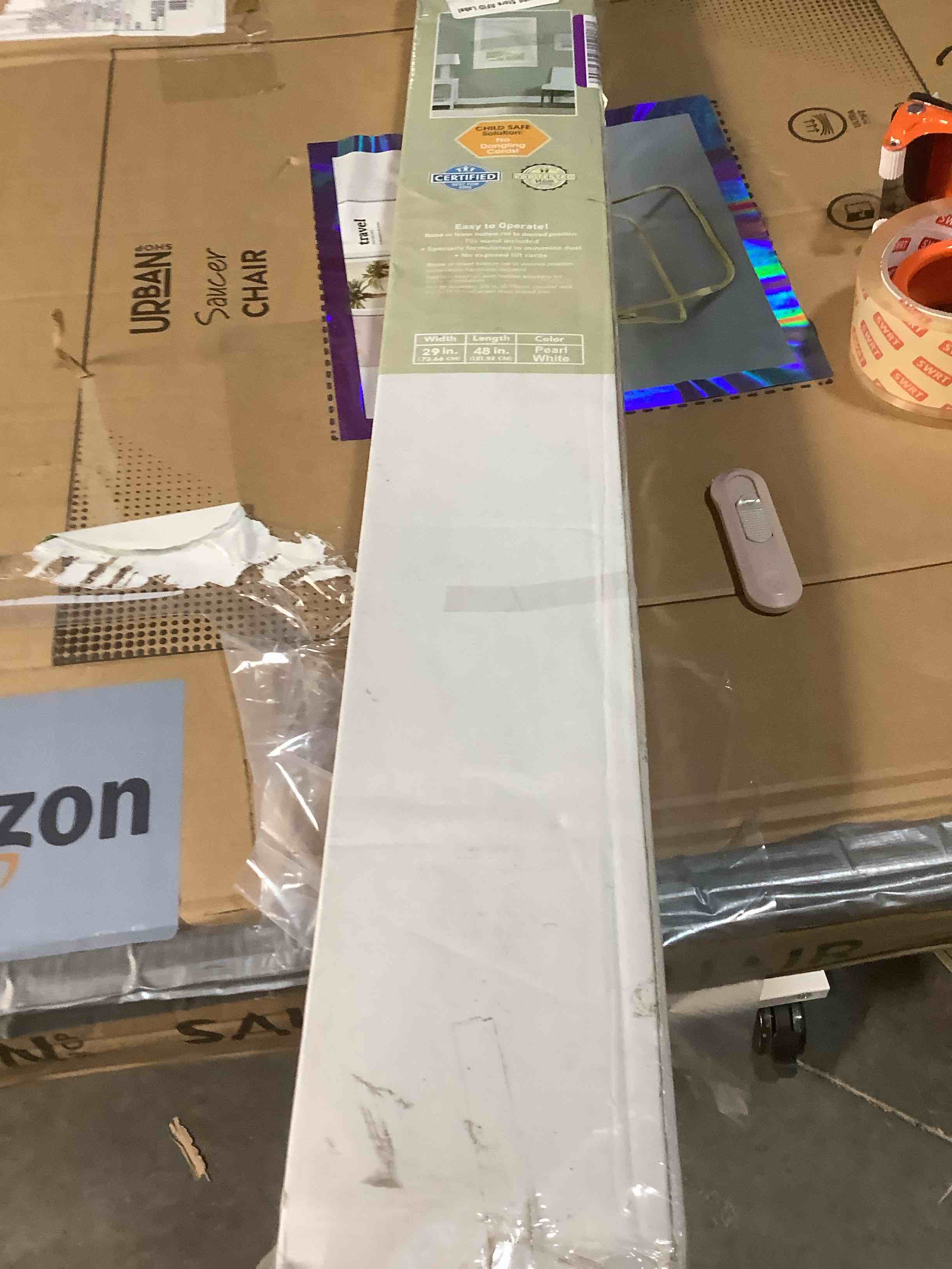 Condition photo showing New/Like New for Cordless Light Filtering Mini Blind - 29 Inch Width, 48 Inch Length, 1" Slat Size - Pearl White - Cordless GII Morningstar Horizontal Windows Blinds for Interior by Achim Home Decor 29"W x 48"H Pearl White