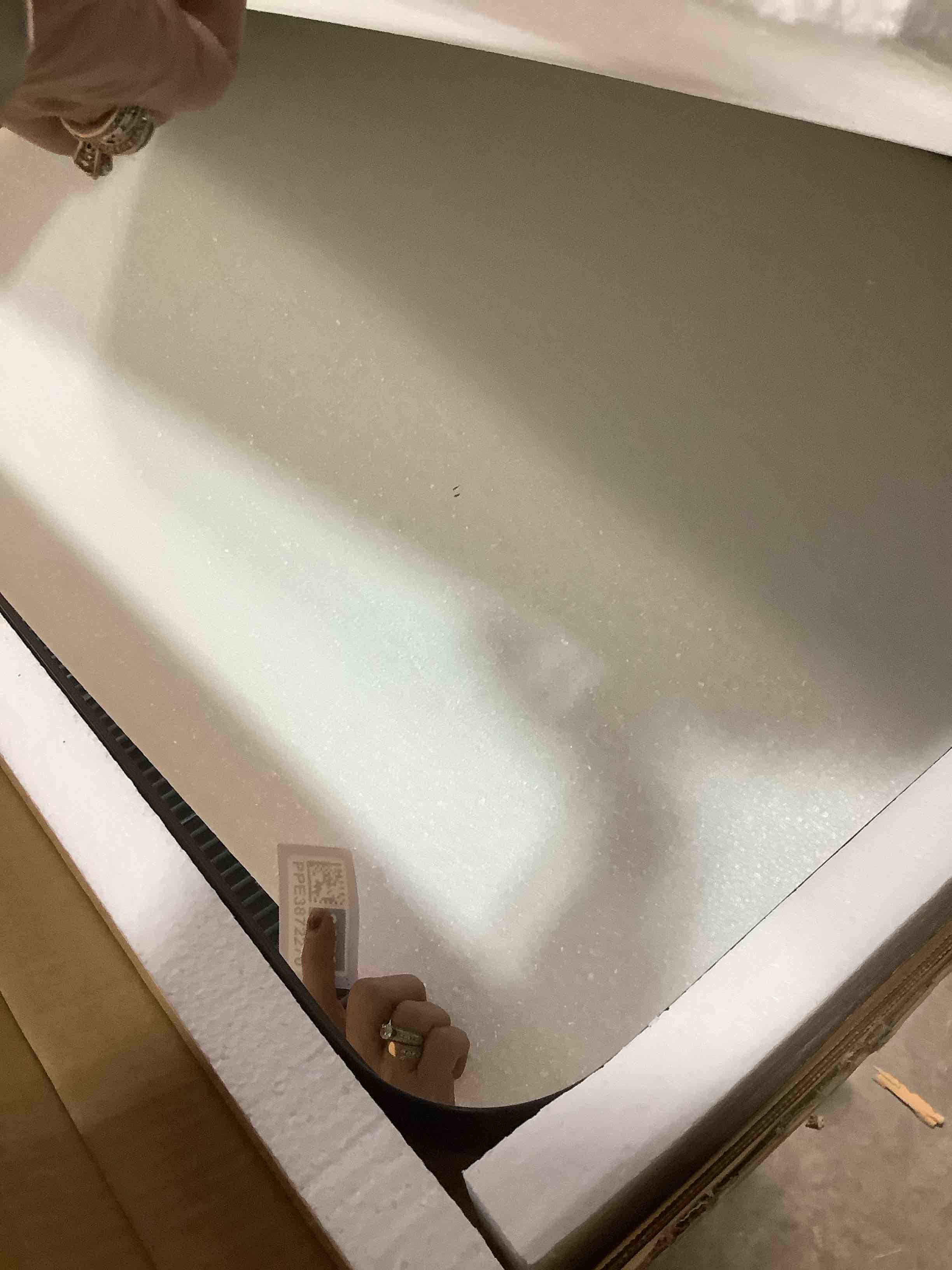 Condition photo showing Good Condition for DUMOS Black Metal Framed Vanity Rounded Rectangle Bathroom Mirrors for Over Sink Wall, 36x24 Inch Large Matte Mirror, Modern Decorative for Restroom, Farmhouse, Horizontally or Vertically Hanging Matte Black 36"L x 24"W Modern