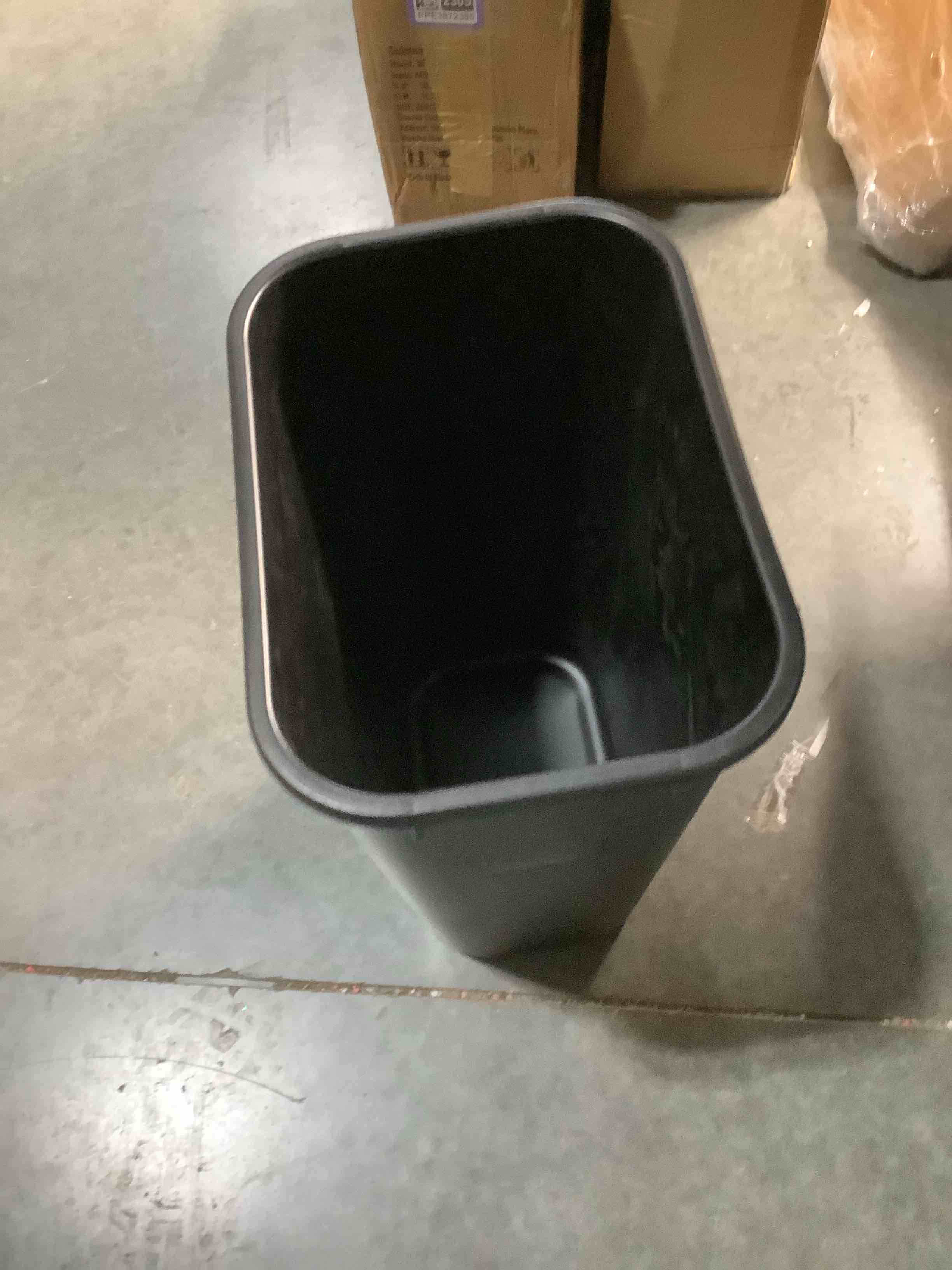 Condition photo showing Good Condition for Rubbermaid Commercial Wastebasket Trash Container, 41QT/10.25 GAL, Plastic, Black, Stackable Trash Can for Bedroom/Bathroom/Office, Fits Under Desk/Sink/Cabinet 10.25 Gallons Black 1