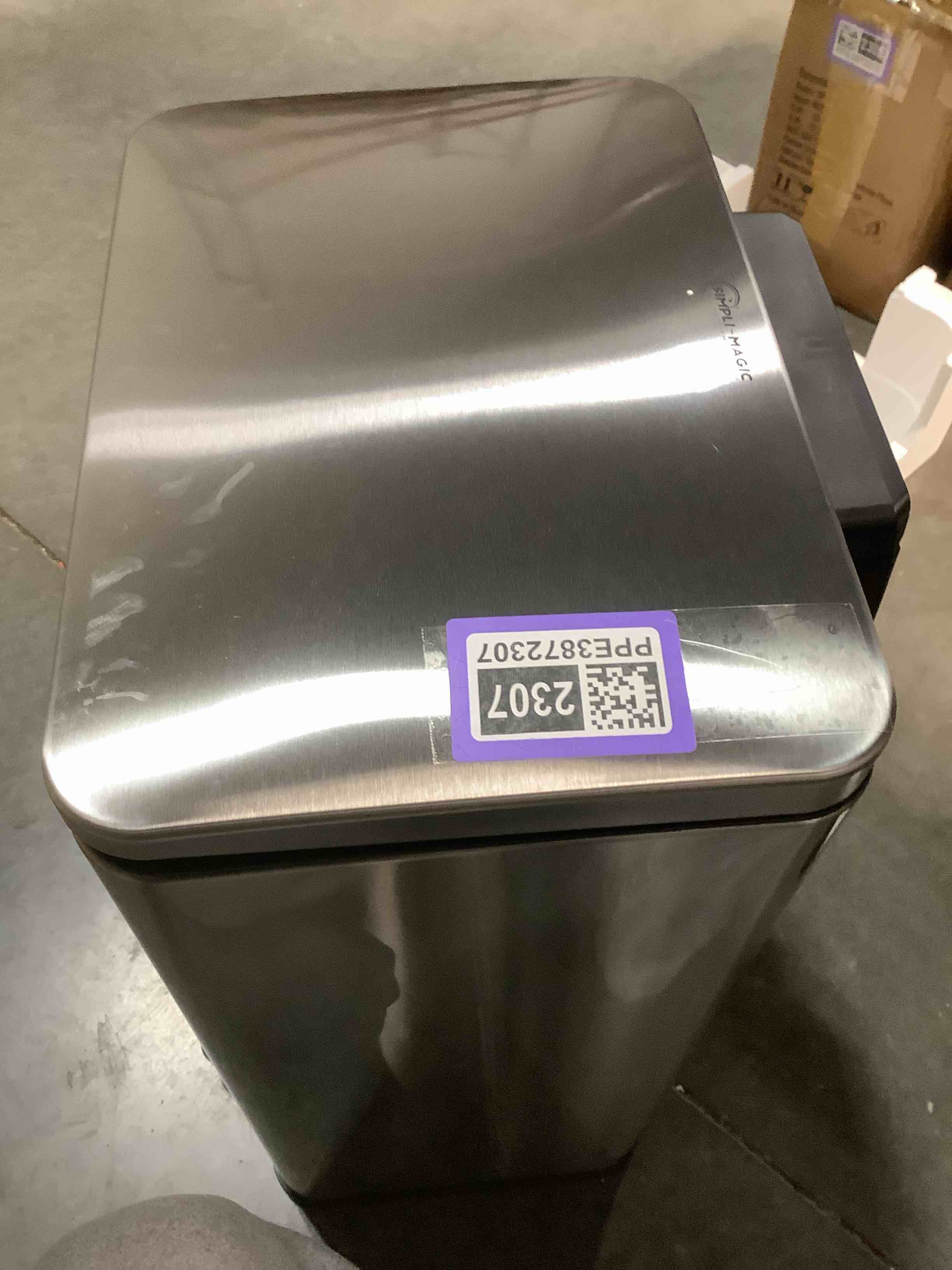 Condition photo showing Good Condition for SIMPLI-MAGIC 50 Liter / 13.2 Gallon Soft-Close, Smudge Resistant Trash Can with Foot Pedal and Built in Filter- Stainless Steel, Sleek Finish Silver