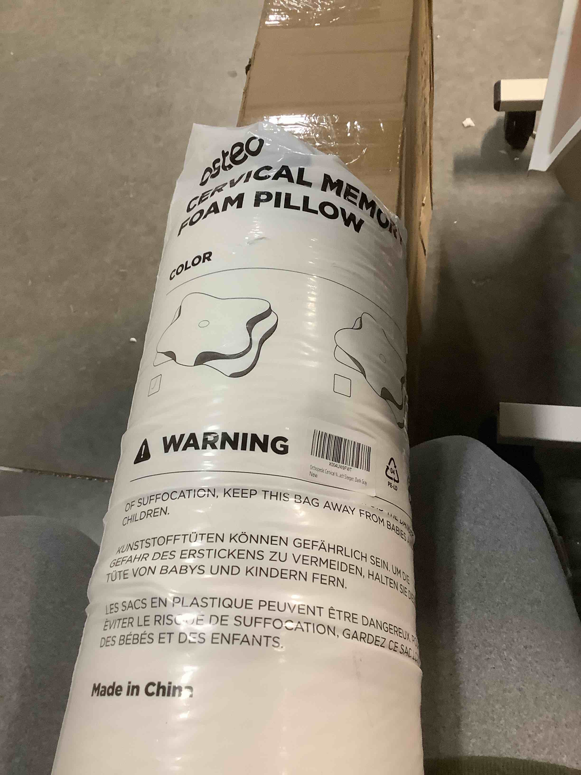 Condition photo showing Good Condition for Osteo Sustained Cervical Health Neck Pillow, Contour Zoned Design Ergonomic Pillow for Pain Relief, No-Temperature Affected Memory Foam Pillows, Cooling Pillow Support Side, Back, Stomach Sleeper Dark Gray