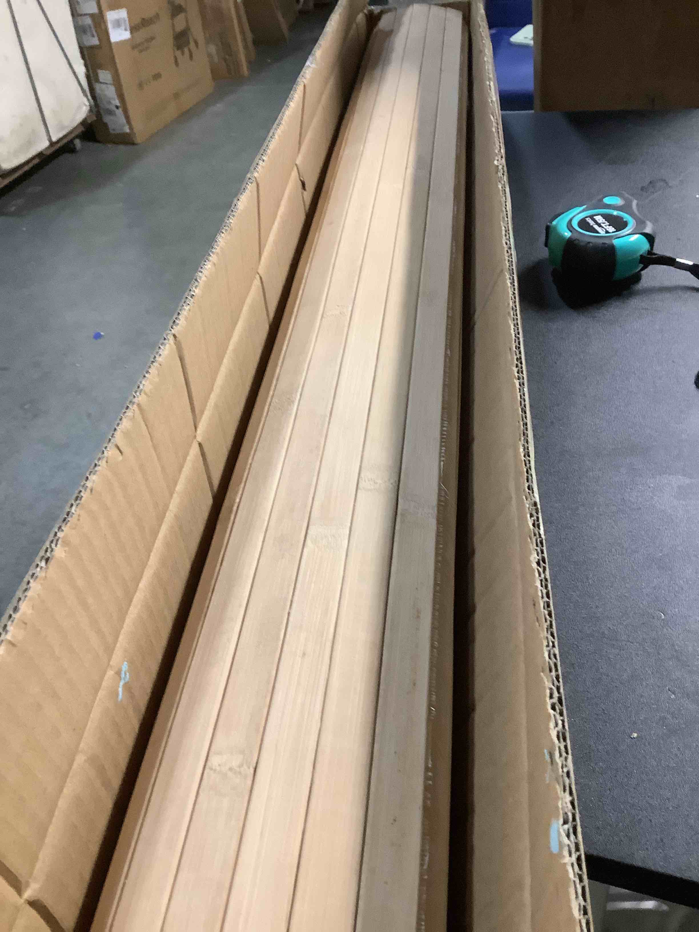 Condition photo showing Good Condition for Juexica 1 Pcs Natural Bamboo Wall Panel for Interior Wall 48'' x 96'' Bamboo Covering Renewable Pole Wainscoting Room Divider Decor for Bedroom Living Room Kitchen Island Office (Carbonized)