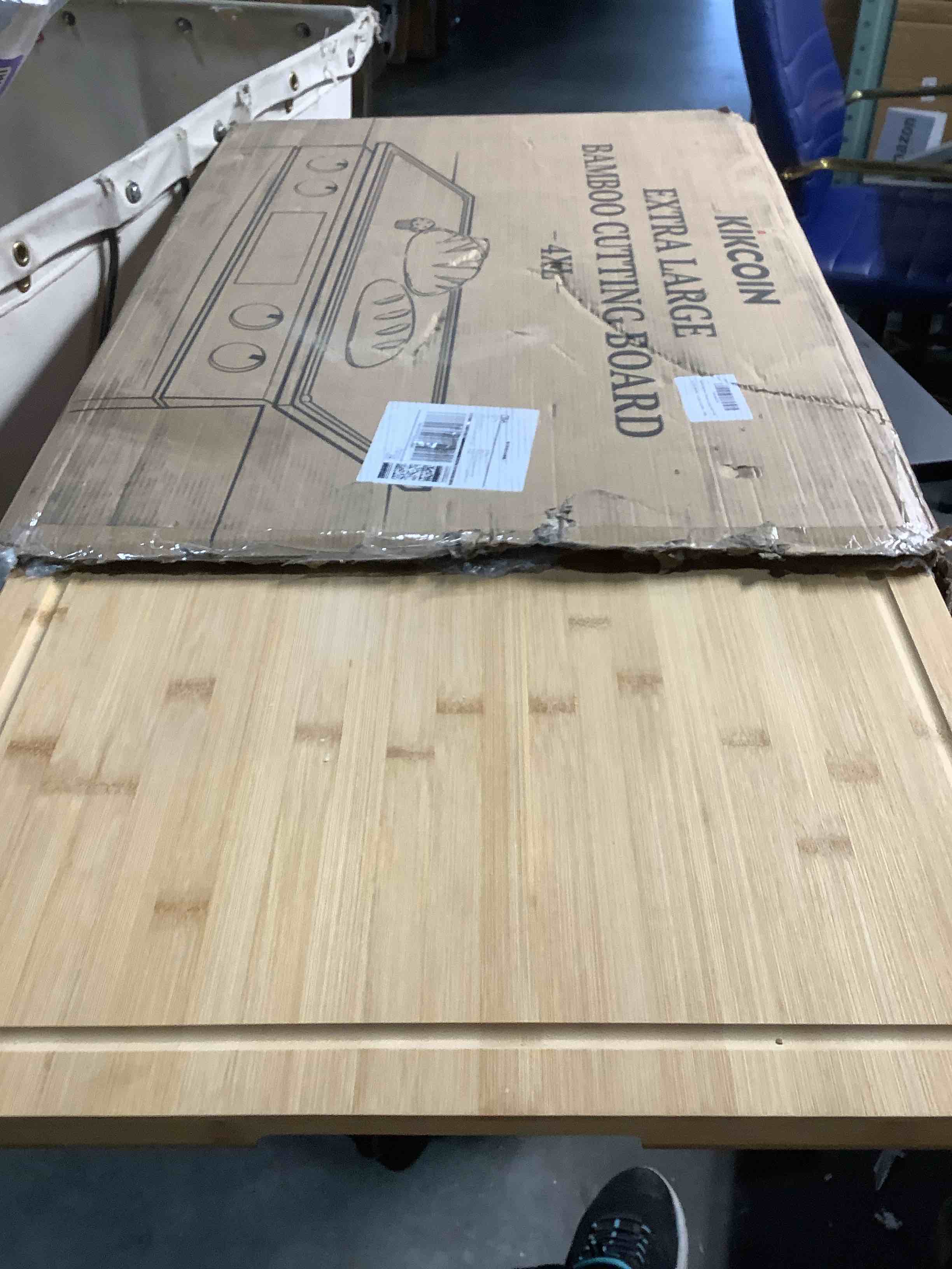 Condition photo showing Good Condition for 30 Inch Extra Large Bamboo Cutting Boards for Kitchen, Wood Cutting Board with Deep Juice Groove and Handle Heavy Duty Chopping board, Oversized Stove Top Cover, Kikcoin, 30" x 20"