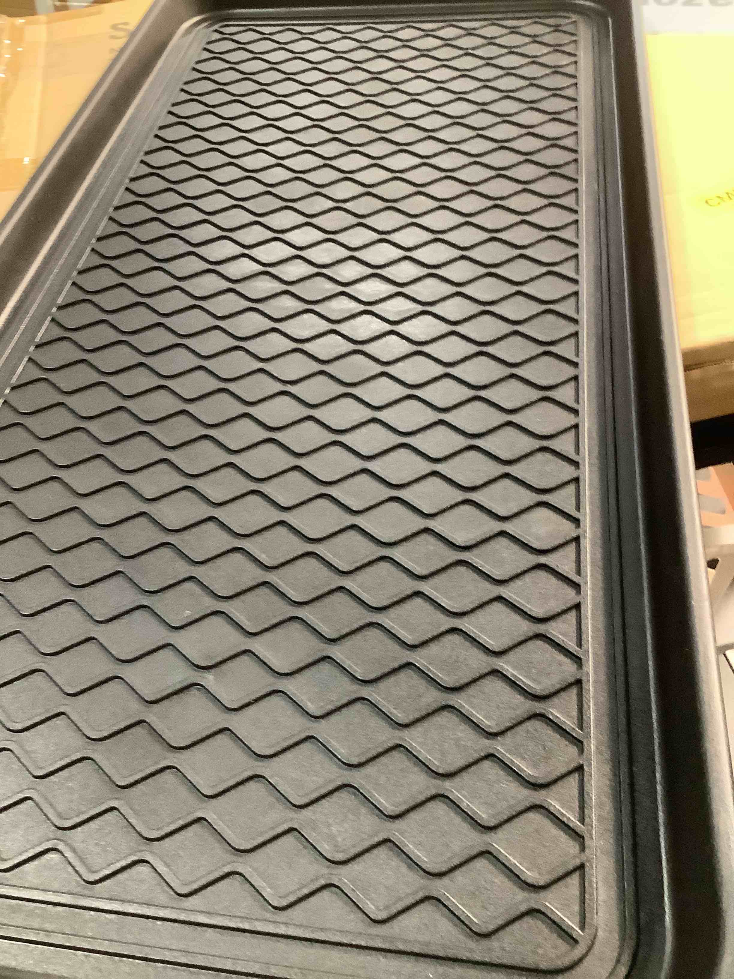 Condition photo showing Good Condition for Finorder Multi-Purpose Boot Trays, Set of 2 Black All Weather Heavy Duty Shoe Trays, Pet Feeding Mat, Use for Indoor and Outdoor, 30" x 15" x 1.2"