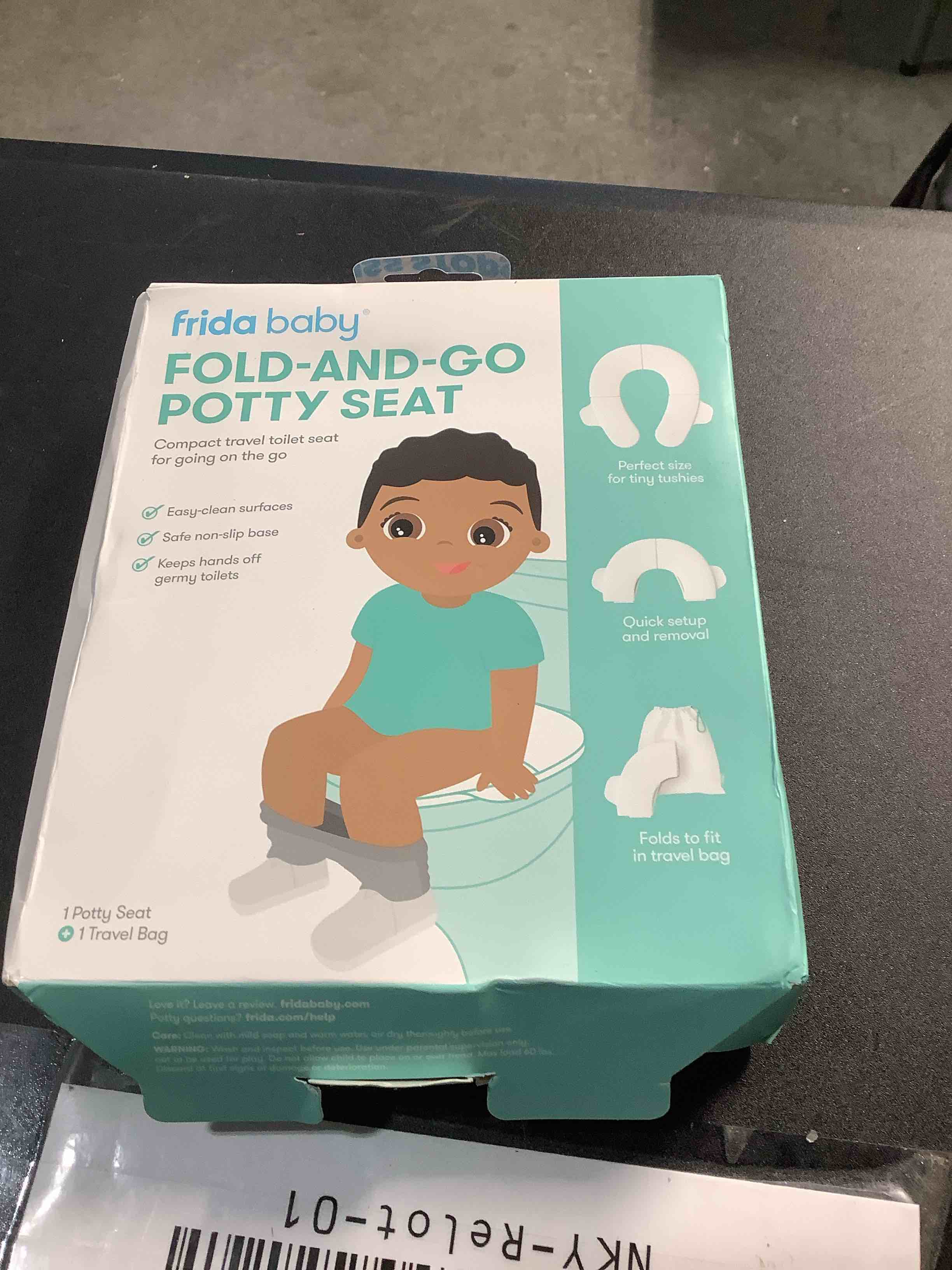 Condition photo showing Good Condition for Frida Baby Fold-and-Go Portable Potty Seat for Toilet, Foldable Travel Potty Seat for Toddler, Fits Round & Oval Toilets, Non-Slip Base, Handles, Includes Free Travel Bag Small