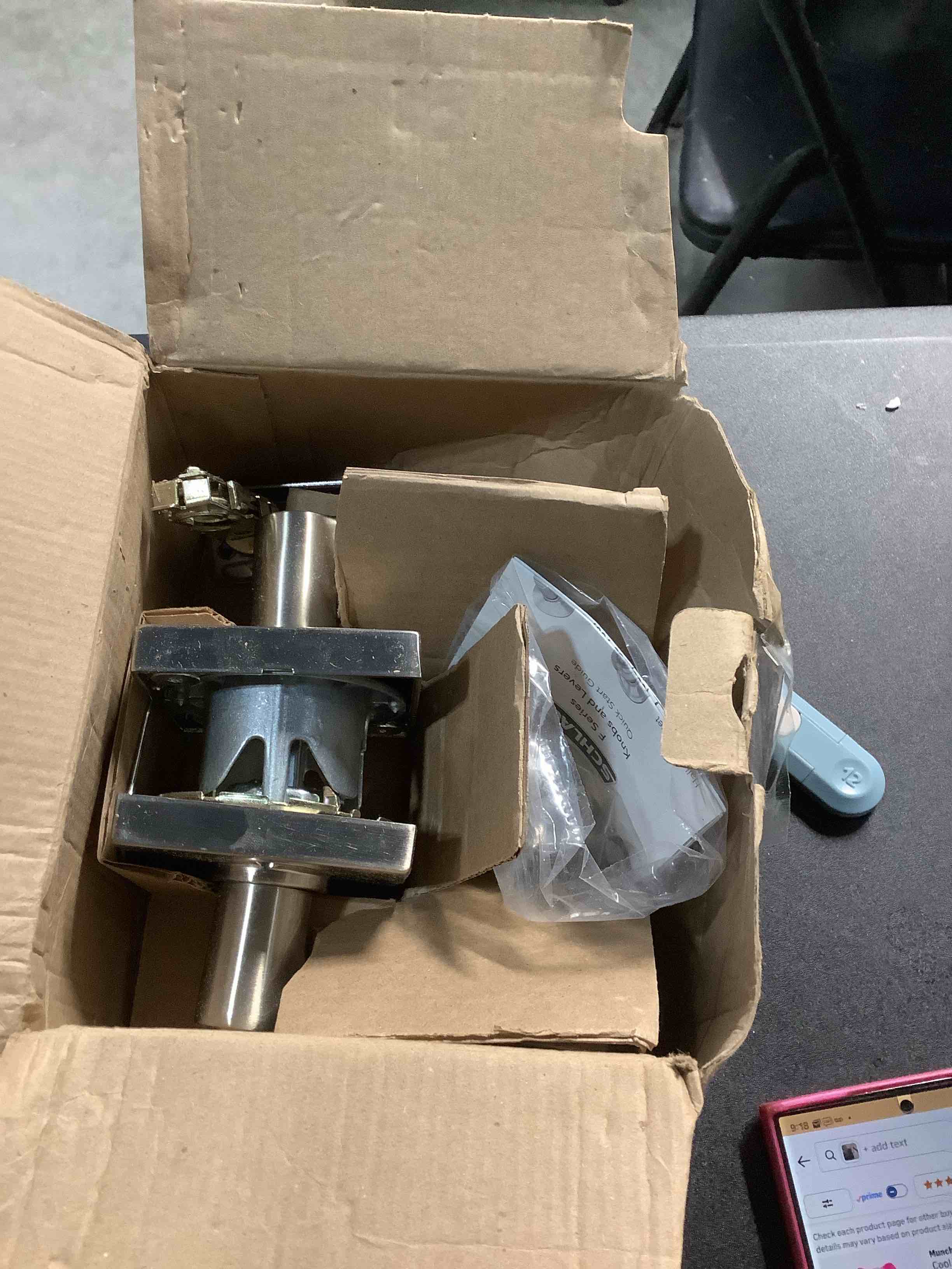 Condition photo showing As Is for Schlage F40 BRW 619 COL Latitude Collins Trim Privacy Door Lever, Satin Nickel