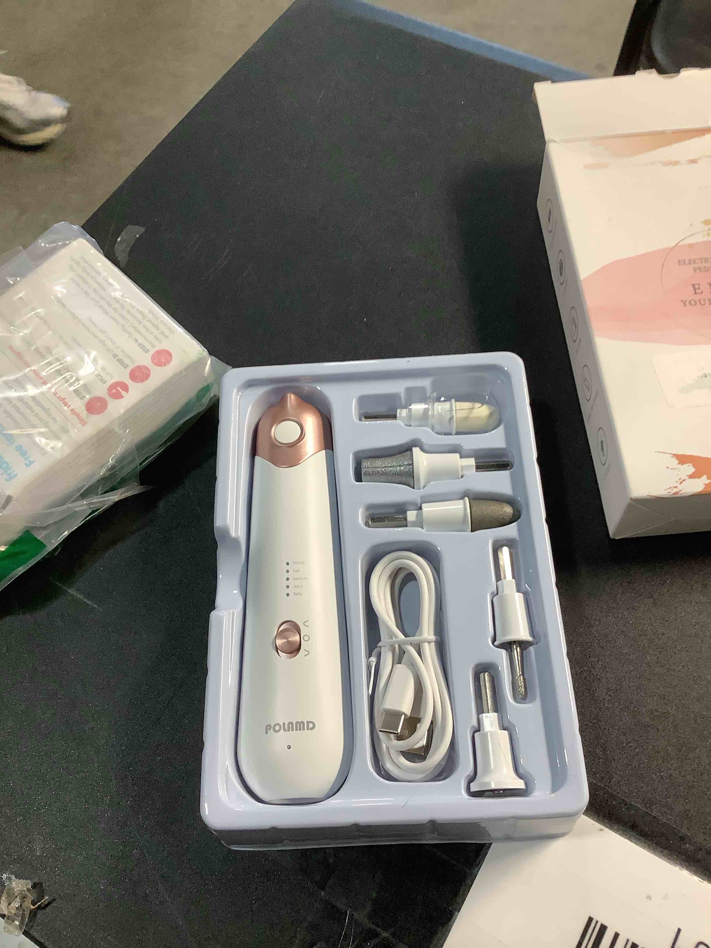 Condition photo showing Good Condition for Professional Manicure Pedicure Kit, Electric Nail File Set, Cordless Electric Nail Drill Machine, 5 Speeds Hand Foot Care Tool for Nail Grind Trim Polish(White)