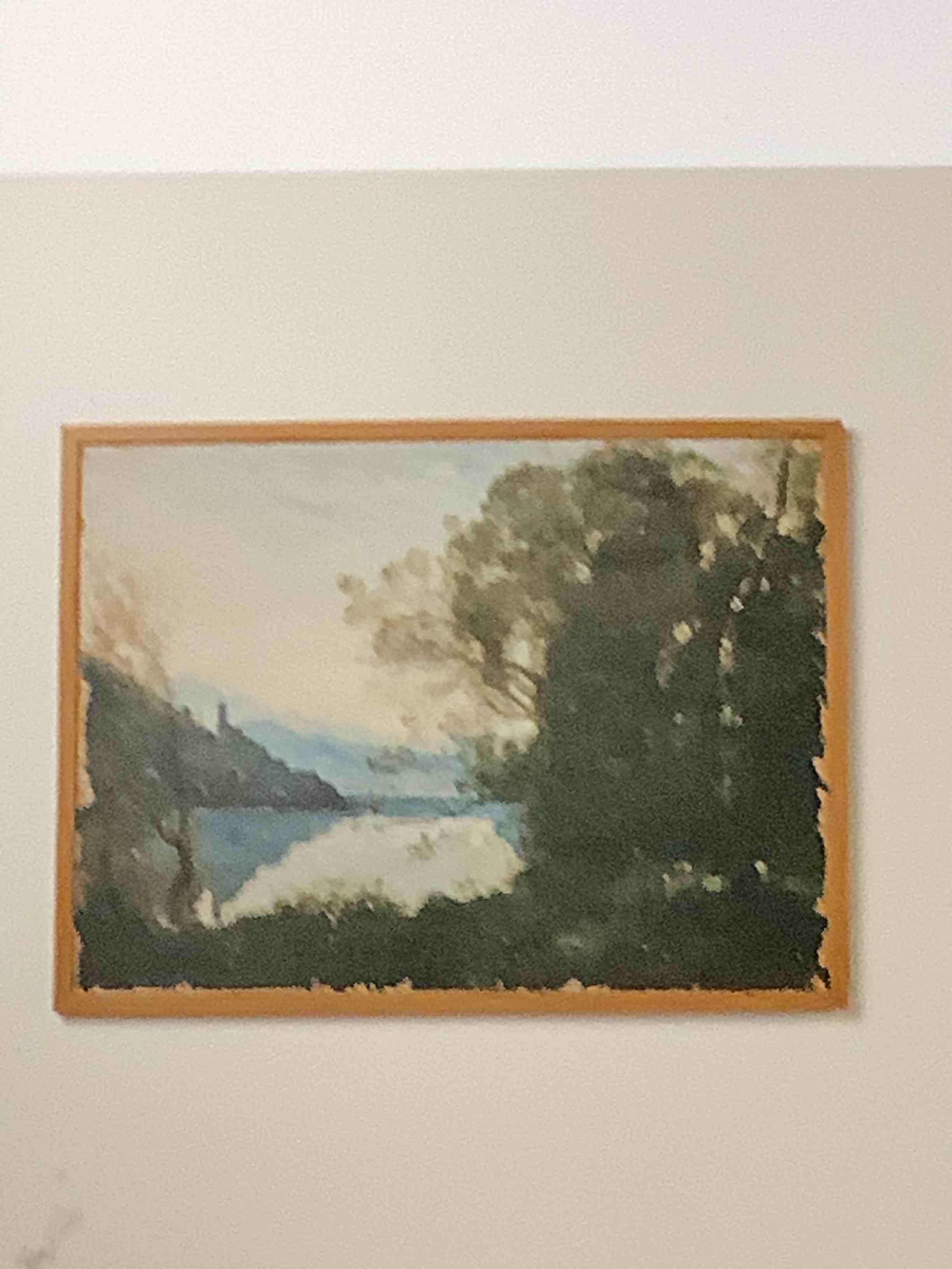 24” x 32” horizontal landscape lake burlap framed artwork 